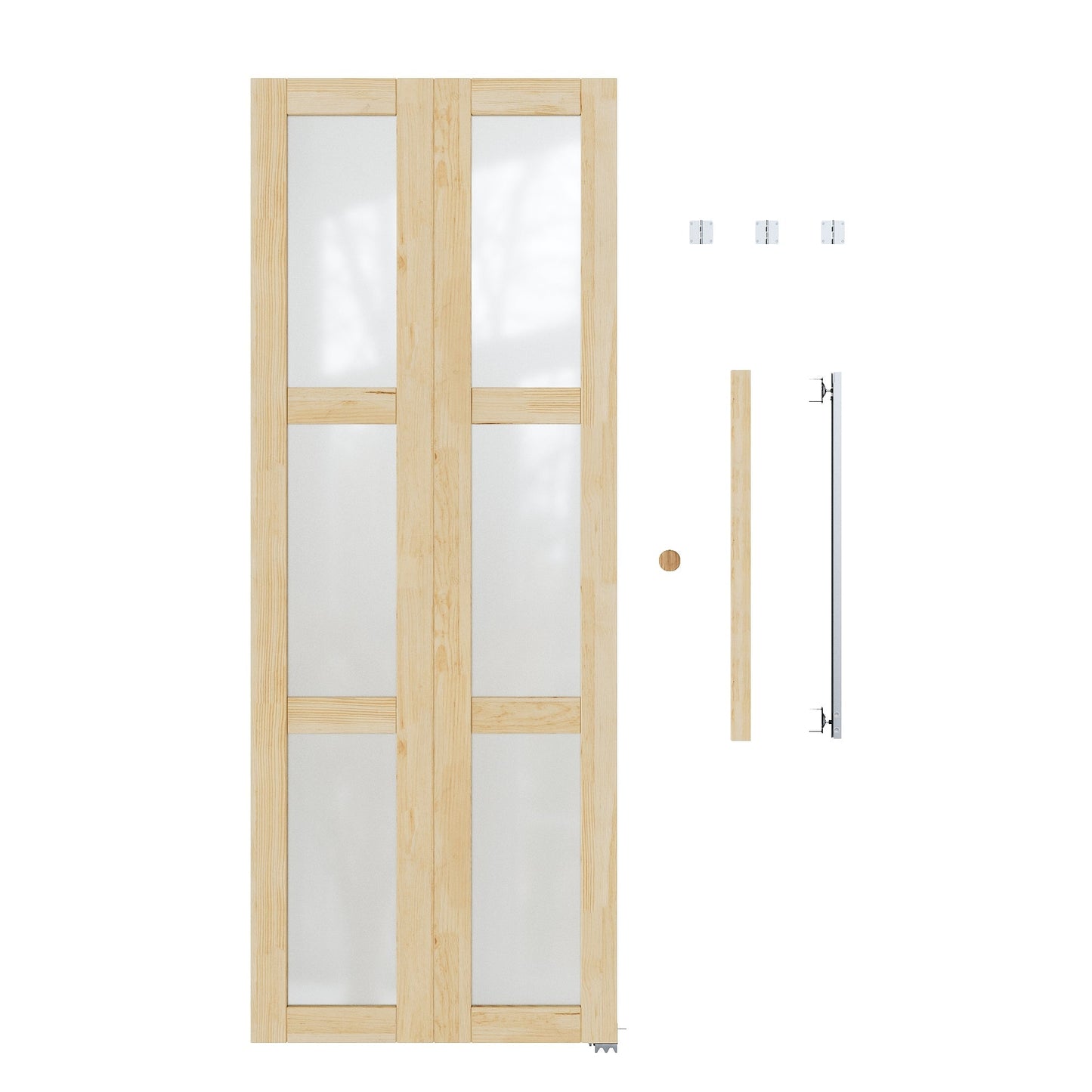 Jujubon 3-Lite Glass Solid Core Unfinished Pine Wood Interior Closet Pivot Door with Hardware