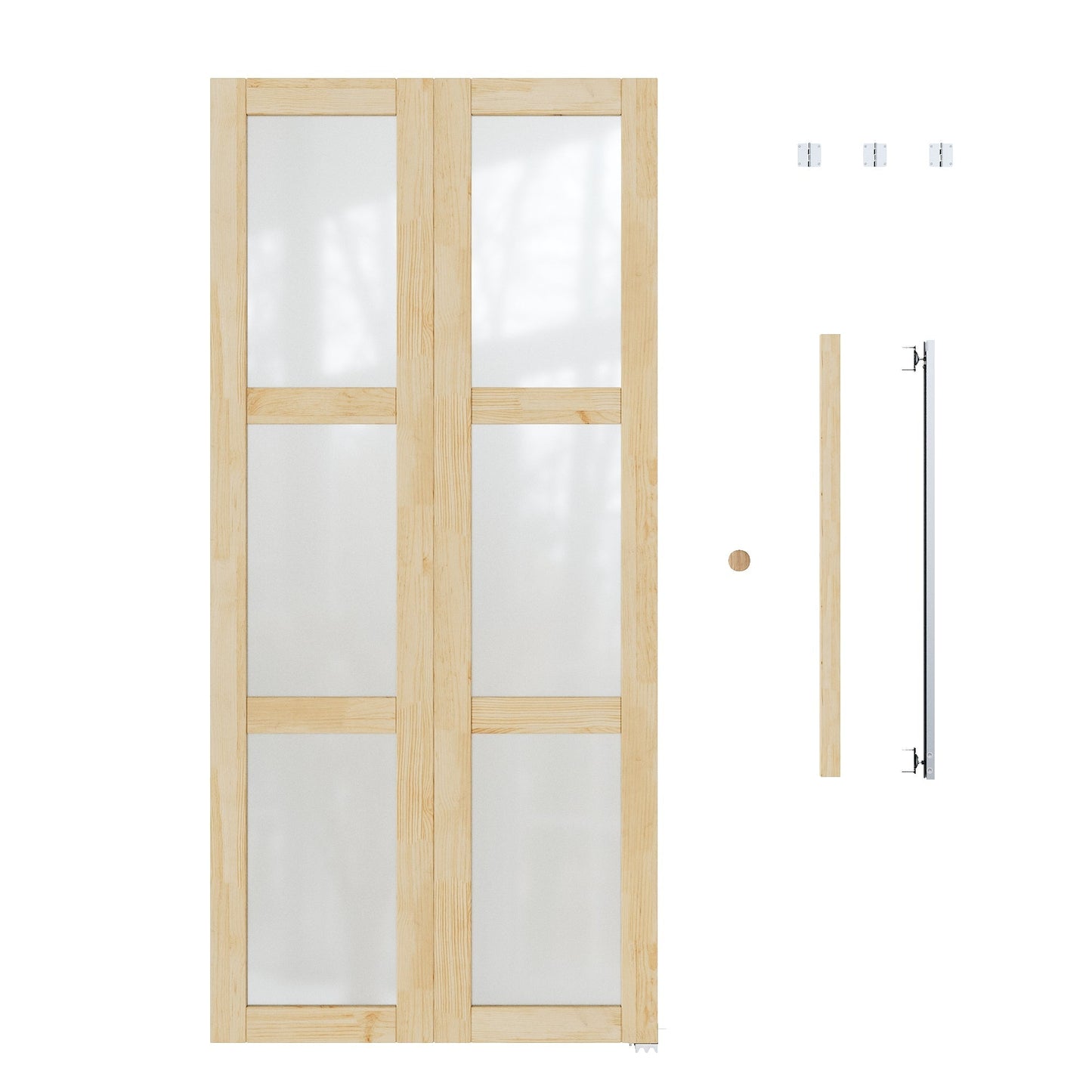 Jujubon 3-Lite Glass Solid Core Unfinished Pine Wood Interior Closet Pivot Door with Hardware