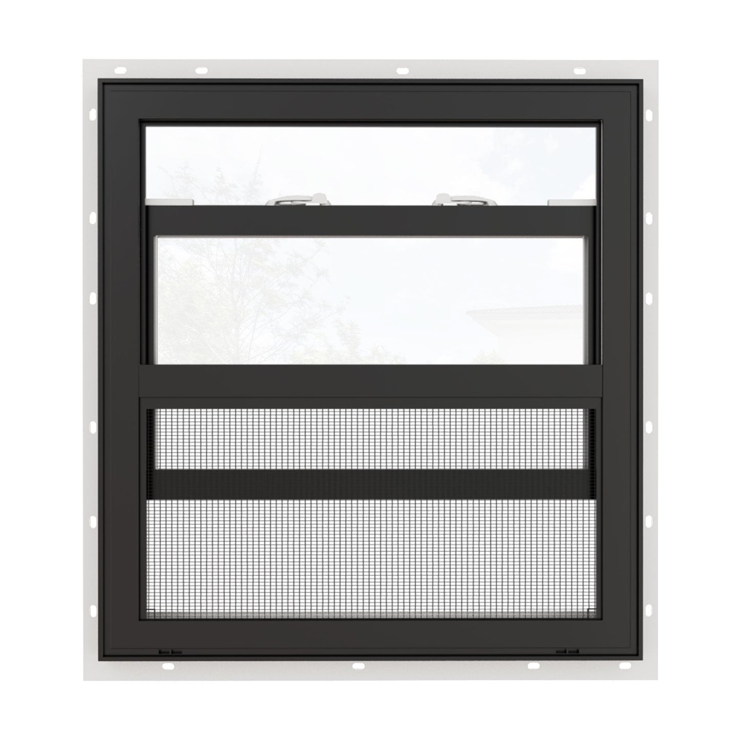 Jujubon White Interior with Black Exterior 62 Series Double Glazed Single Hung Vinyl Window with Tempered Glass,