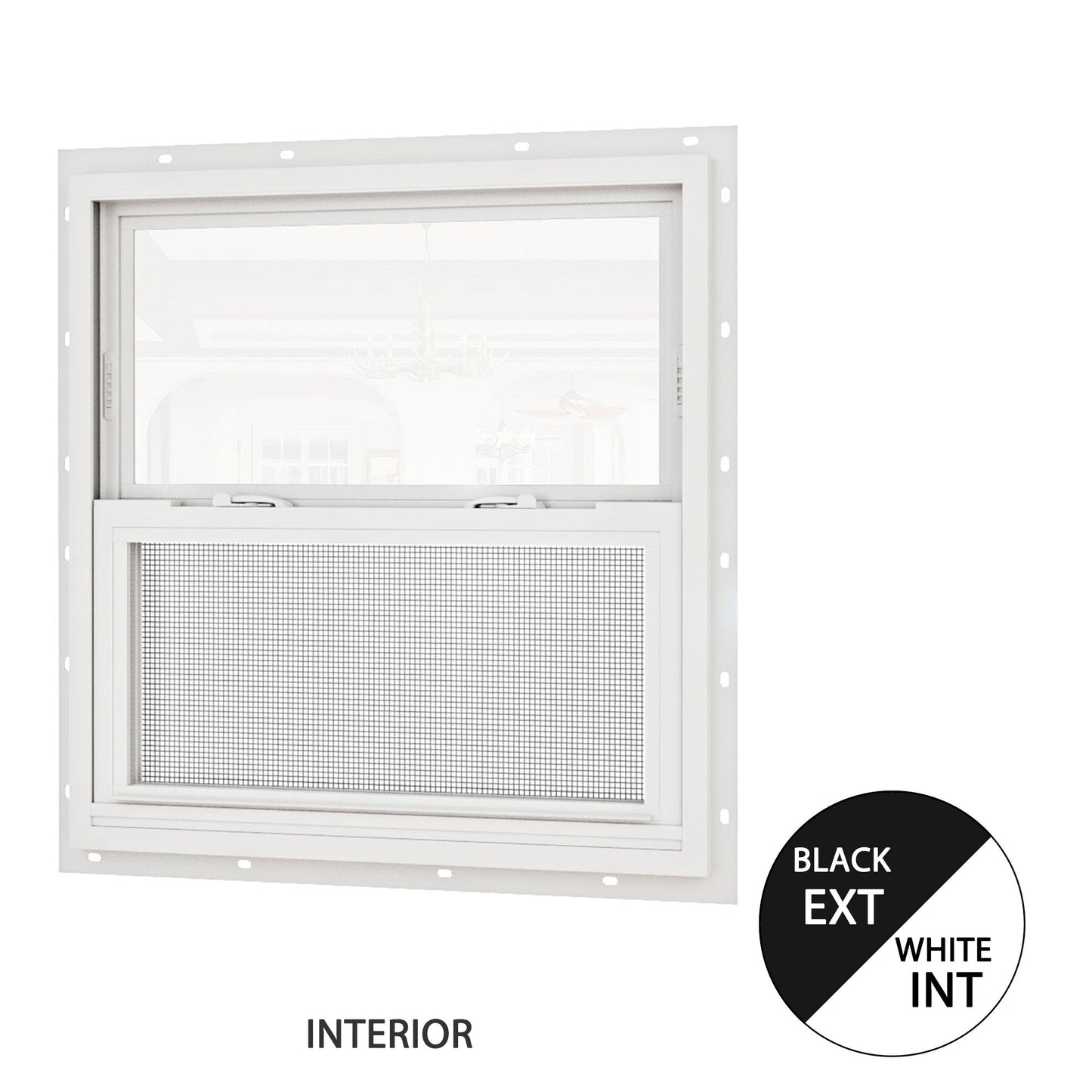 Jujubon White Interior with Black Exterior 62 Series Double Glazed Single Hung Vinyl Window with Tempered Glass,