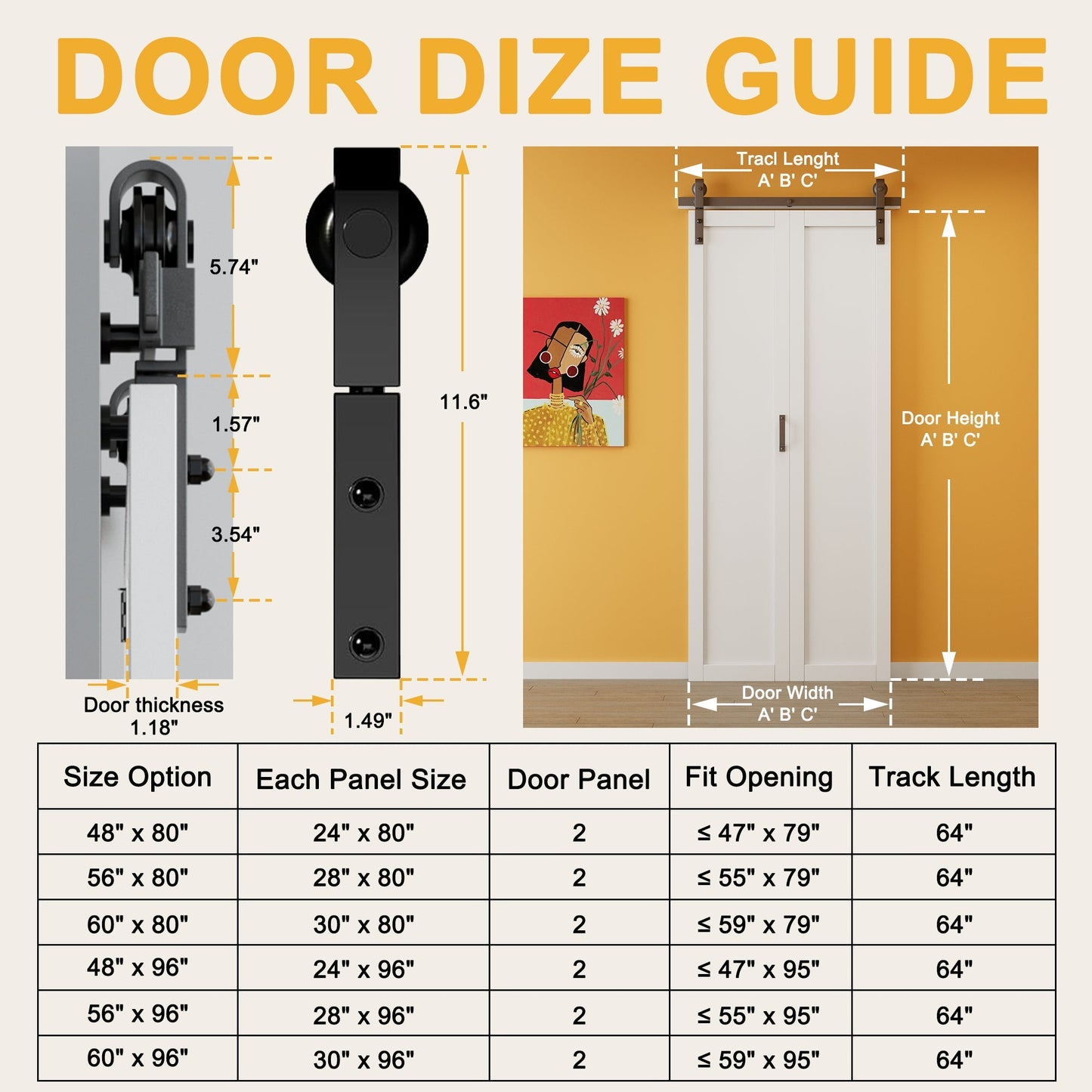 1 Lite Mirror Bifold Sliding Barn Door, Prefinished & Paintable Surface with Hardware Kit