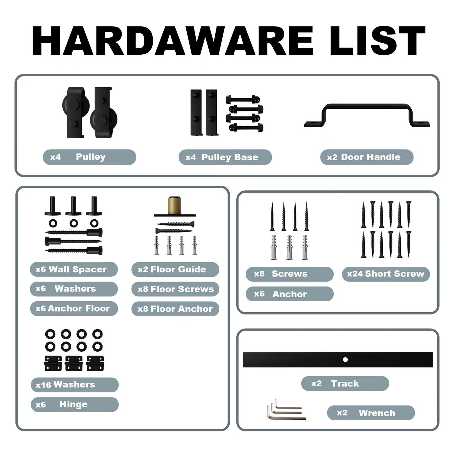 Jujubon Bifold Barn Door Hardware List