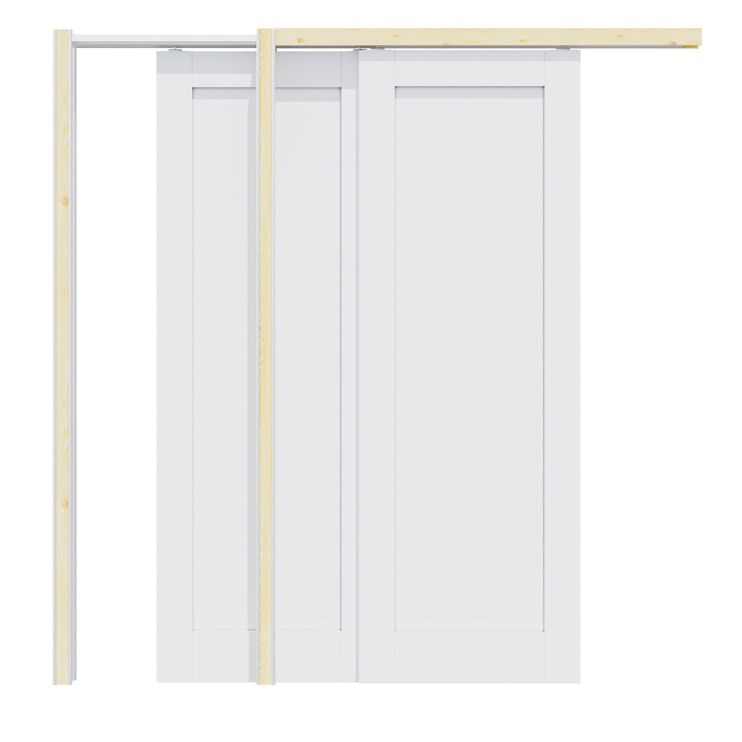 Jujubon 1 Panel Double Bypass Pocket Door with Hardware Kit & Soft Close & Frame, Solid Core MDF Wood & Paint-grade Finished, White