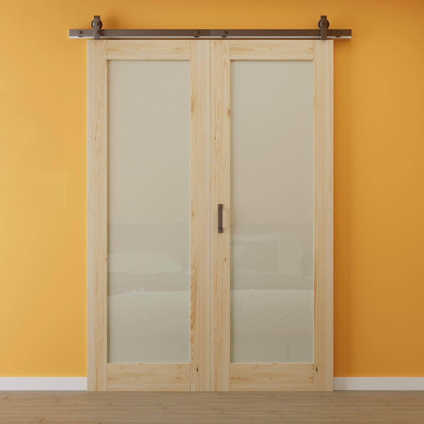 Pre-Assembled Bifold Barn Doors and Hardware Included, Pine Wood,Unfinished MDF Full Frosted Glass BiFold Barn Doors with Good Privacy, Interior Bifold Sliding Barn Door for Closet Pantry Laundry
