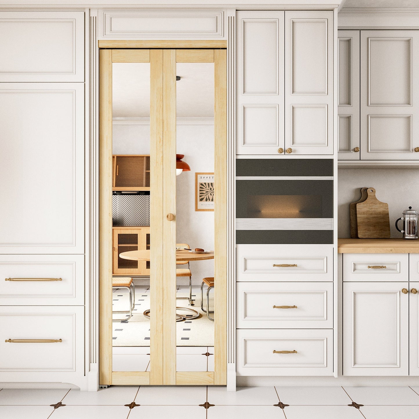 Jujubon 1-Lite Mirror Solid Core Unfinished Pine Wood Interior Closet Pivot Door with Hardware