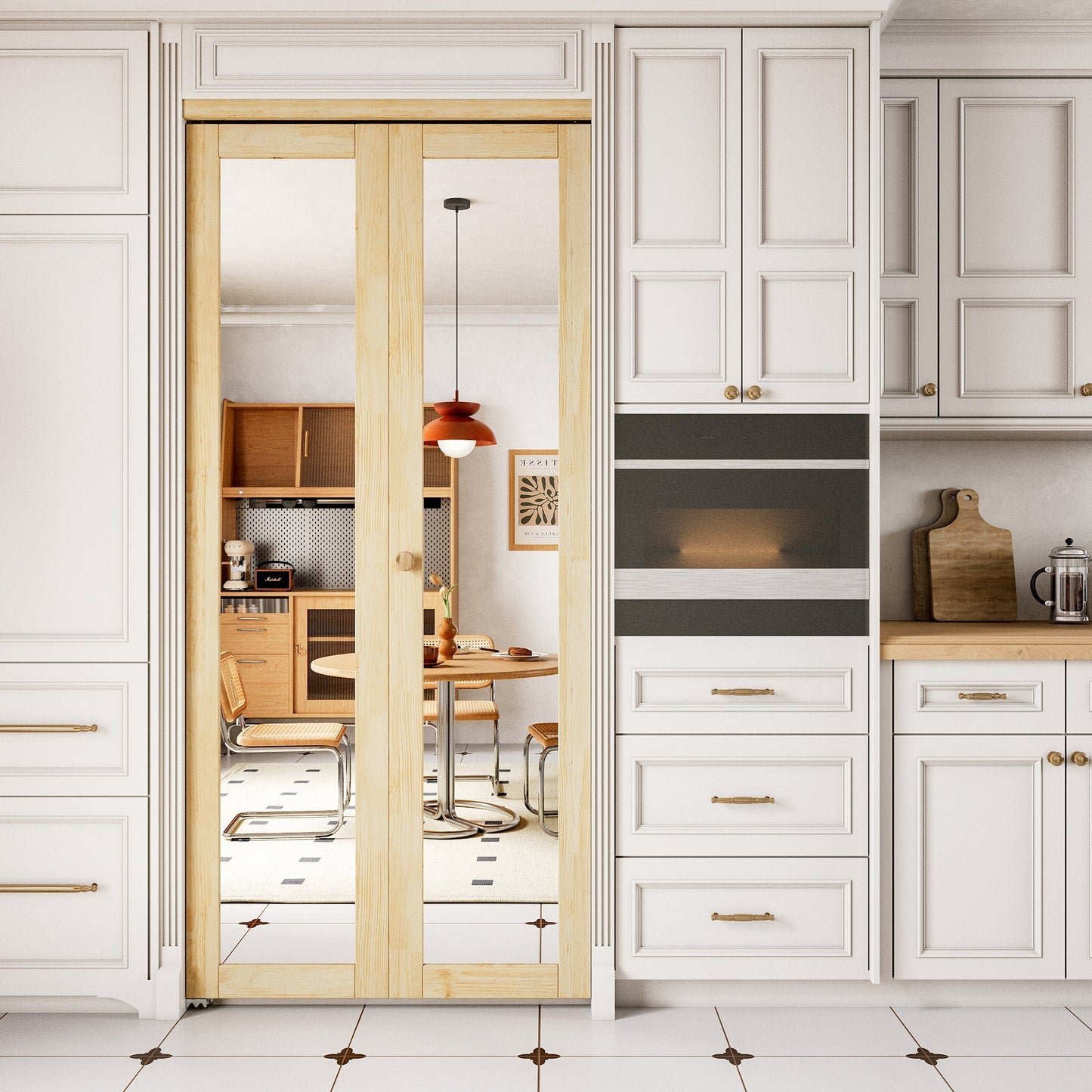Jujubon 1-Lite Mirror Solid Core Unfinished Pine Wood Interior Closet Pivot Door with Hardware