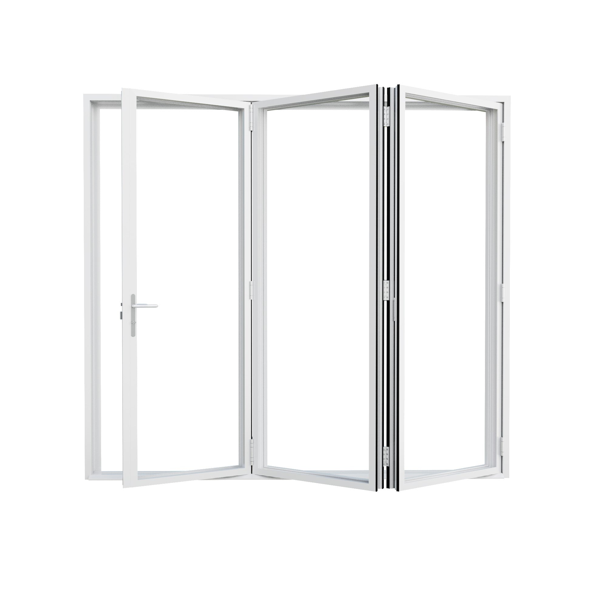 Jujubon 3 Panel Center Opening Outswing Double Tempered Glass White Aluminum Folding Patio Door