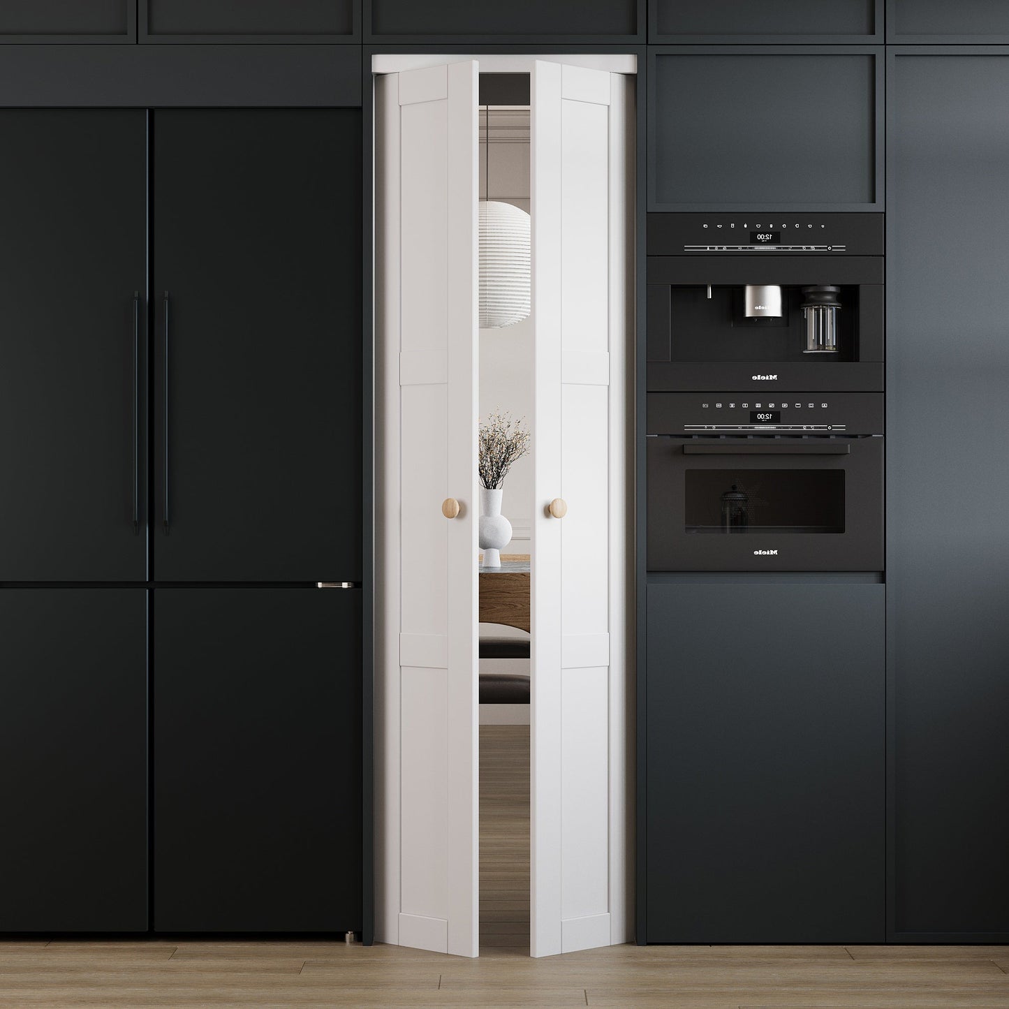Jujubon 3-Lite Panel Closet Pivot Door with Hardware Kit & Knob, Solid Core MDF Wood & Finished & PVC Surface, White