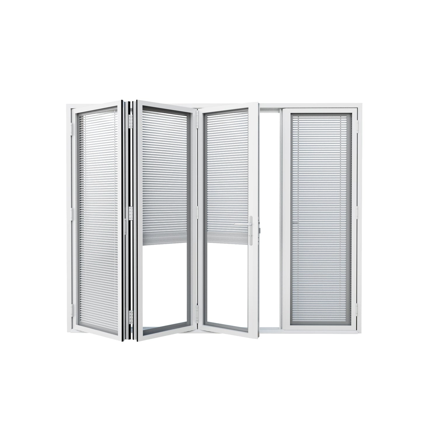 Jujubon 4 Panel Center Opening Outswing Double Louver White Aluminum Folding Patio Door