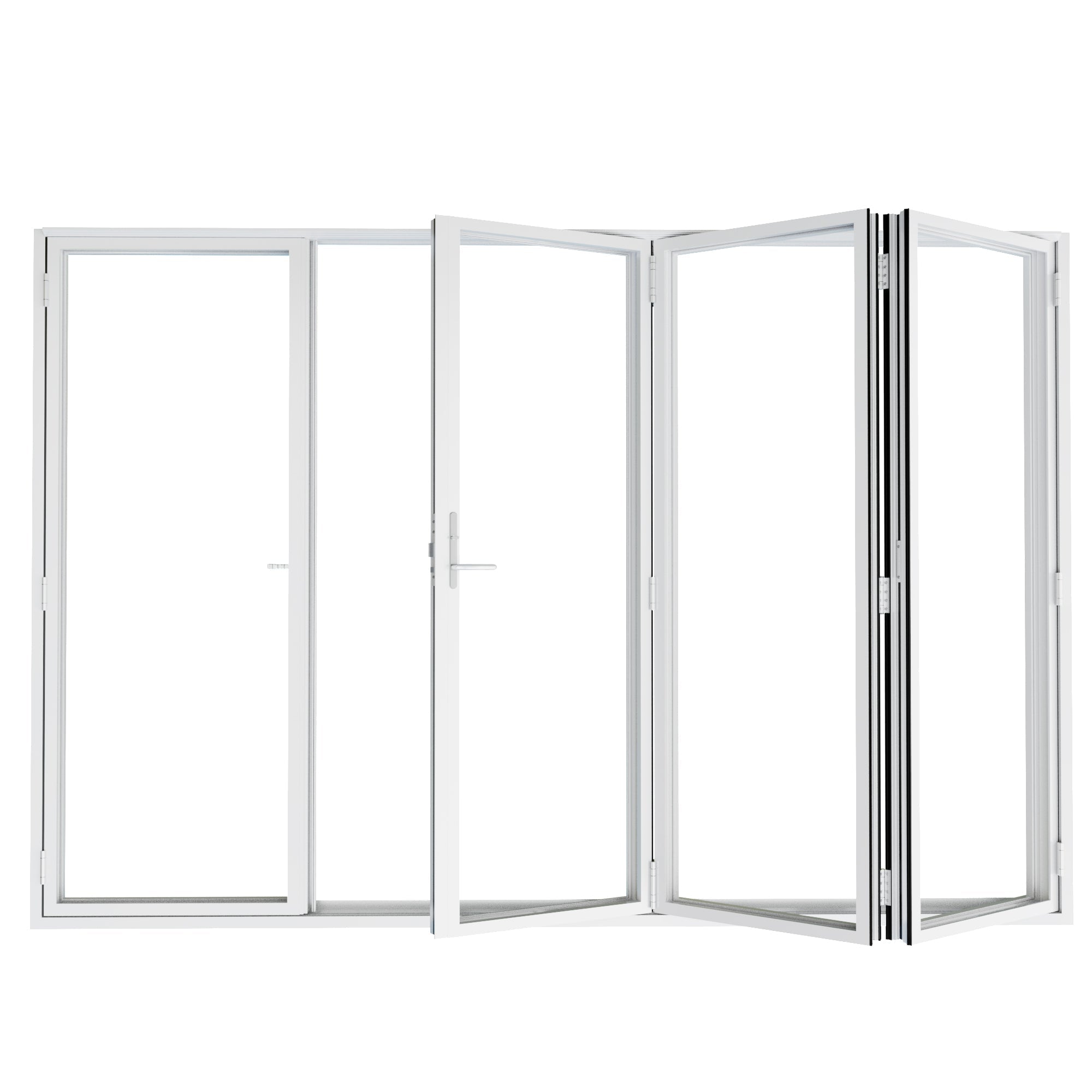 Jujubon 4 Panel Center Opening Outswing Double Tempered Glass White Aluminum Folding Patio Door