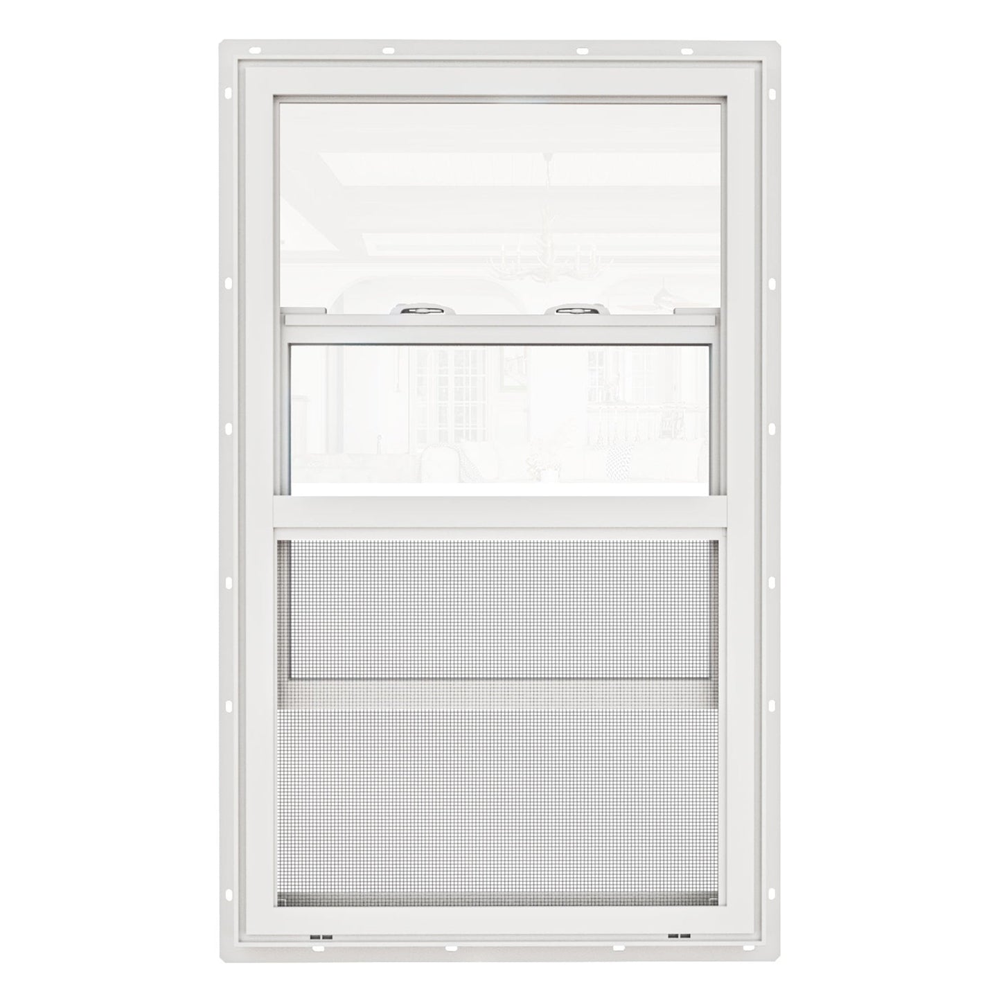 Jujubon White 87 Series Triple Glazed Single Hung Vinyl Window with Tempered Glass