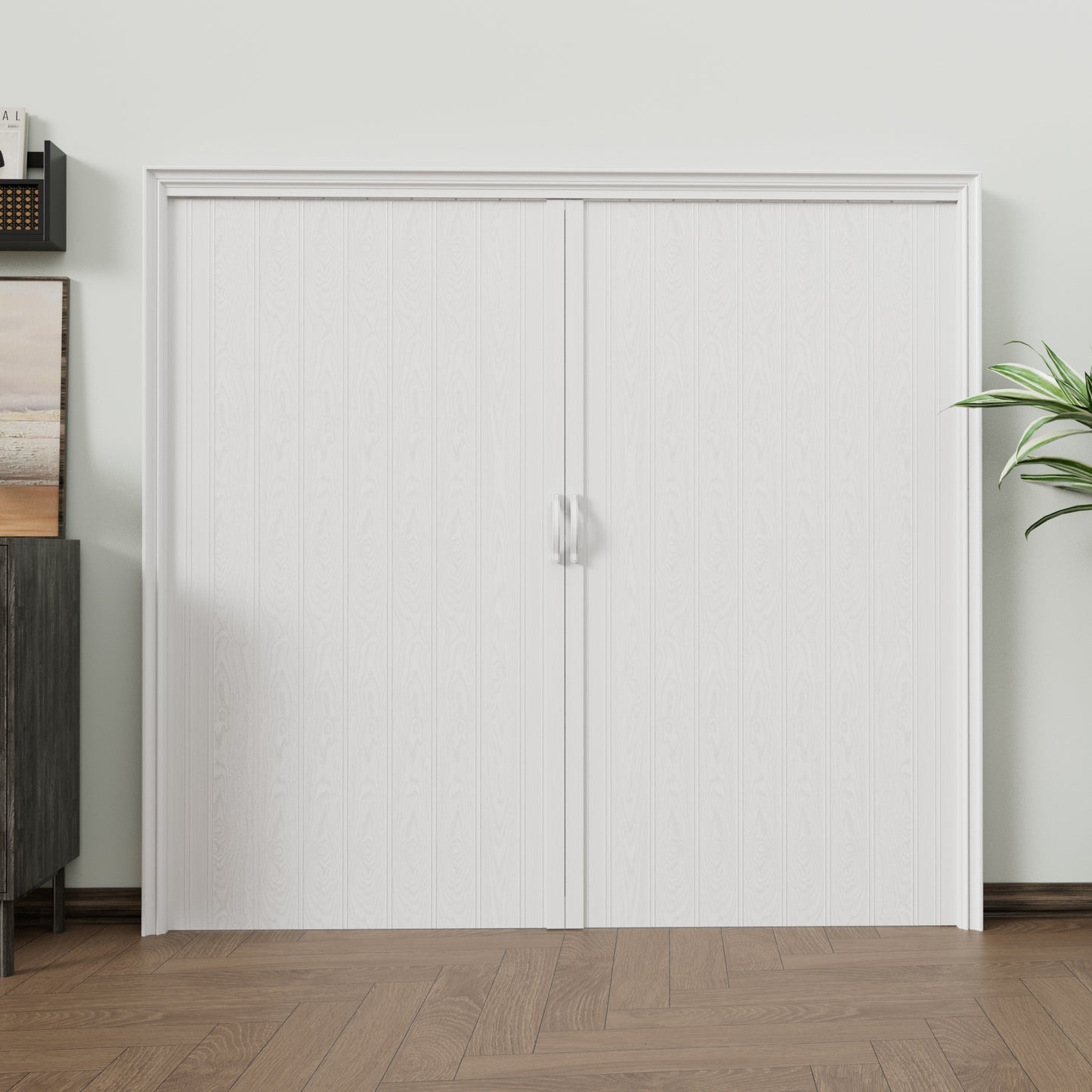 JUJUBON Single Layer White Accordion Doors 24"-36" x 80", with Roller & Handle & Complete Hardware, Interior Multifold Folding Doors for Closet & Pantry, Easy Installation