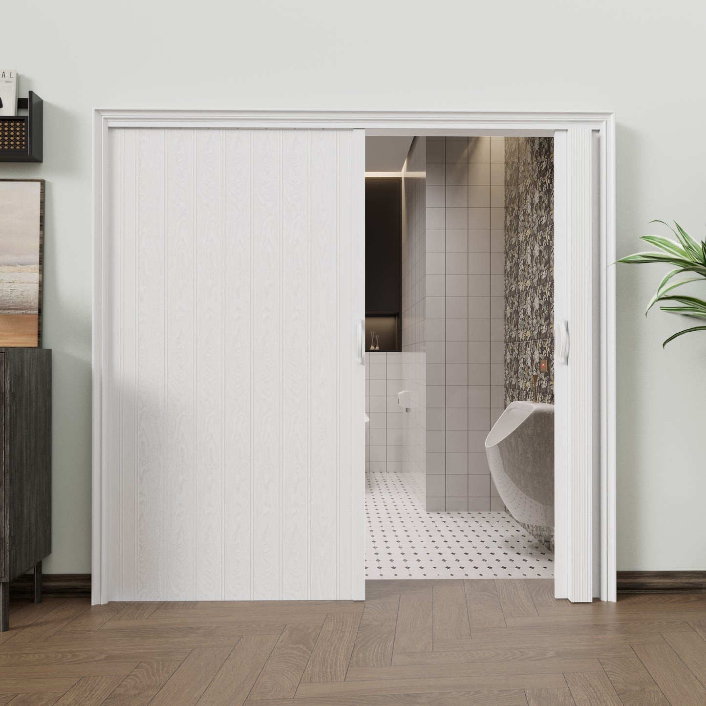JUJUBON Single Layer White Accordion Doors 24"-36" x 80", with Roller & Handle & Complete Hardware, Interior Multifold Folding Doors for Closet & Pantry, Easy Installation