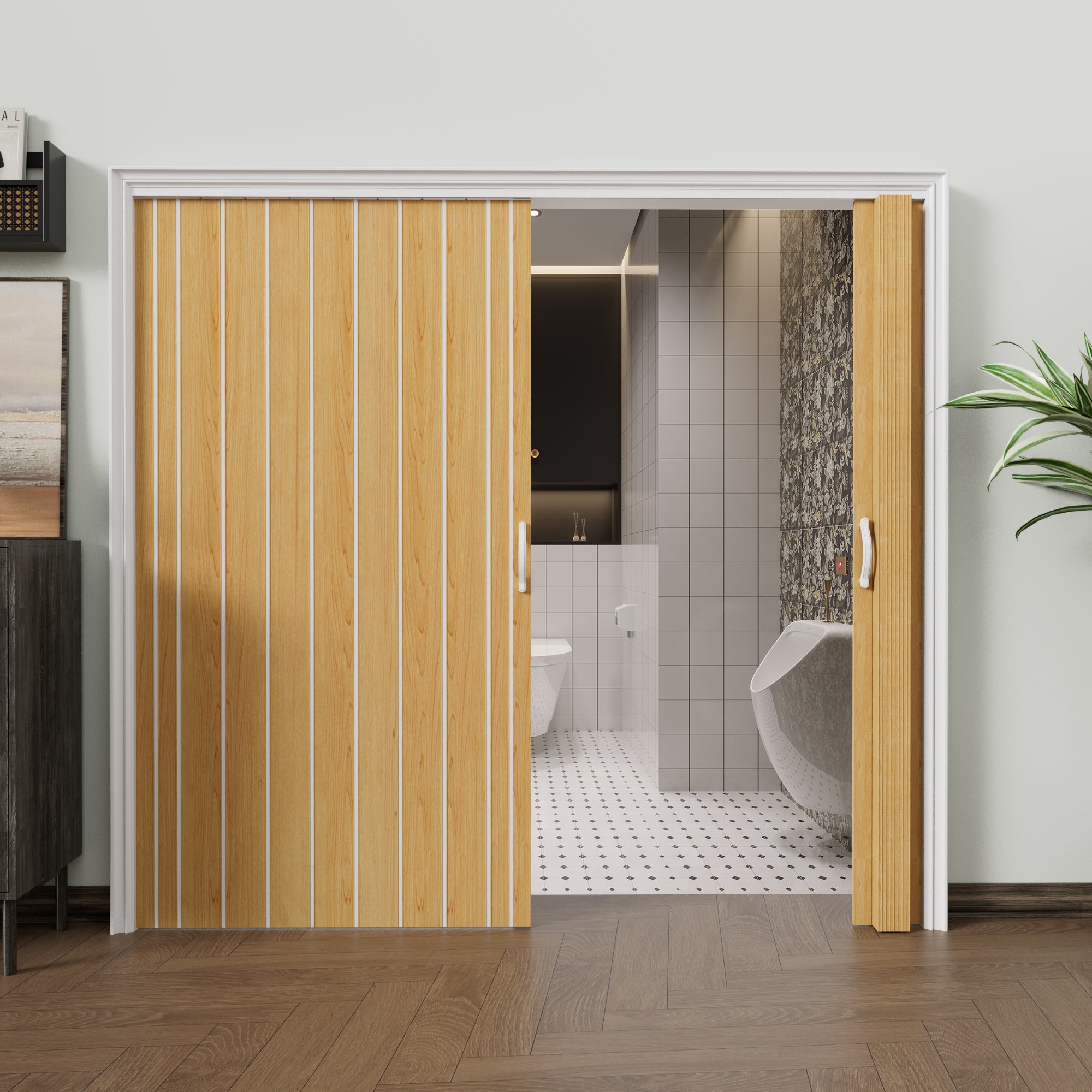 JUJUBON Enhanced Accordion Doors 24"-36" x 80", with Upgraded Roller & Handle & Complete Hardware, Interior Multifold Folding Doors for Closet & Pantry, Easy Installation - Oak, Double Layer