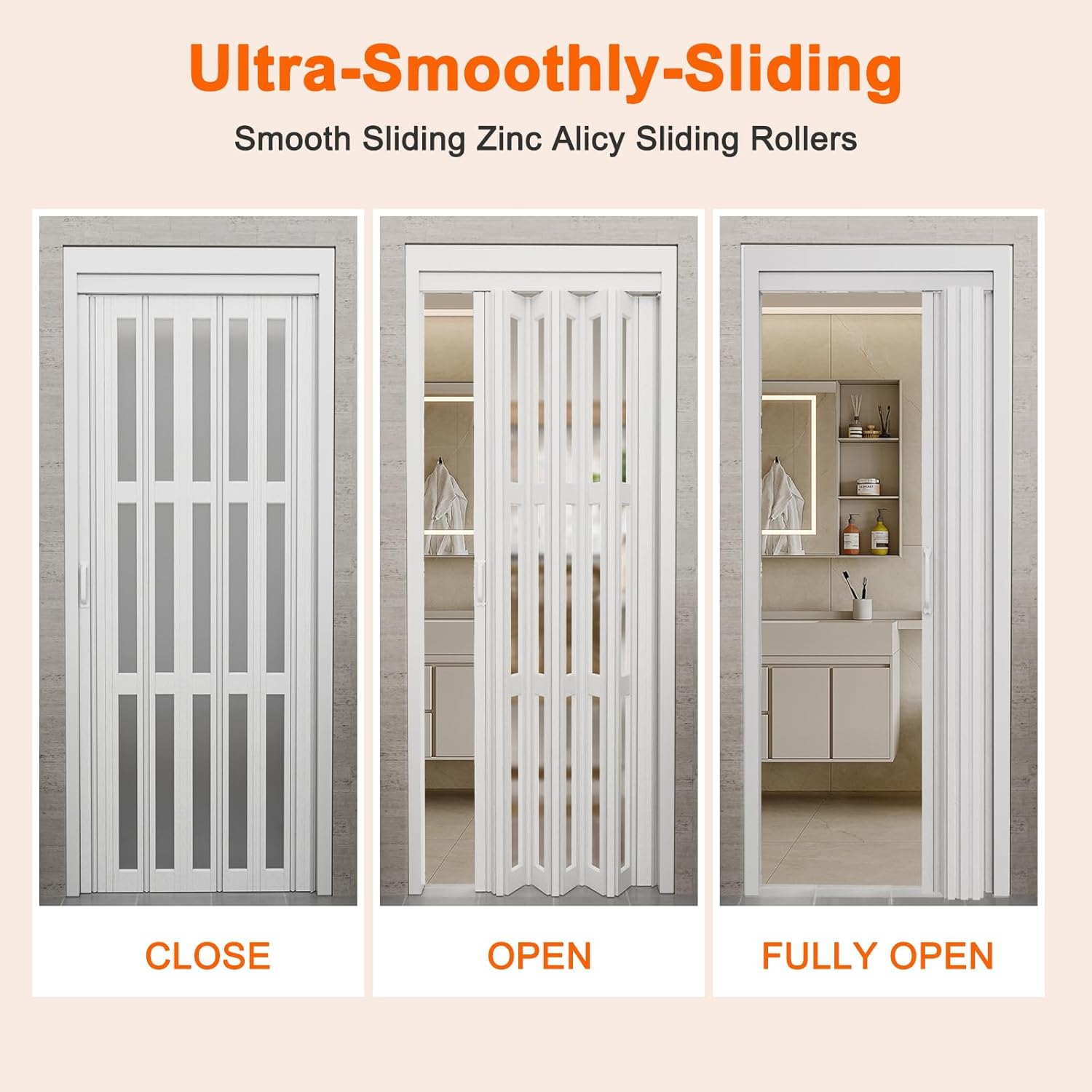 JUJUBON Enhanced Double-Layer Accordion Doors 24"-36" x 80", with Upgraded Roller & Handle & Complete Hardware, Interior Multifold Folding Doors for Closet & Pantry, Easy Installation