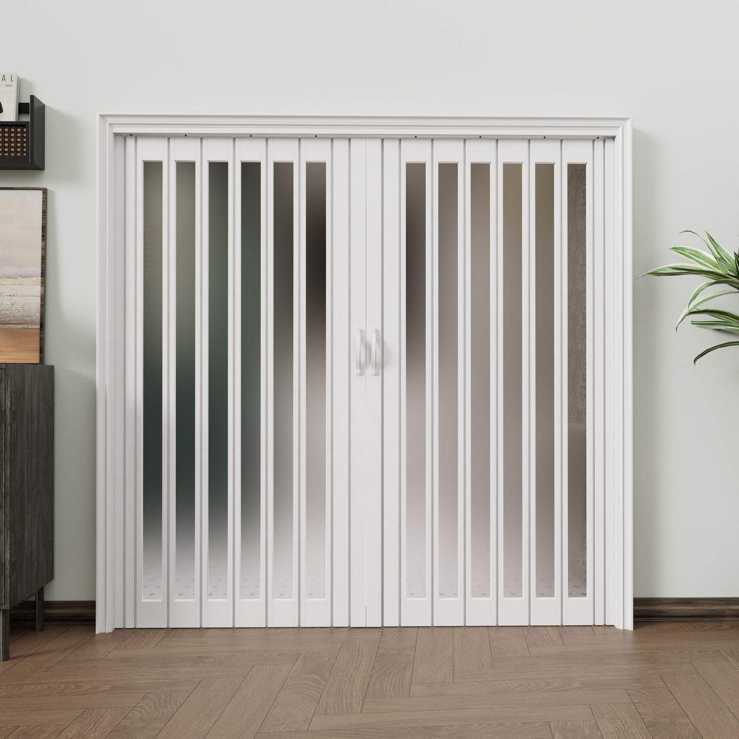 JUJUBON Enhanced Double-Layer Accordion Doors 24"-36" x 80", with Upgraded Roller & Handle & Complete Hardware, Interior Multifold Folding Doors for Closet & Pantry, Easy Installation