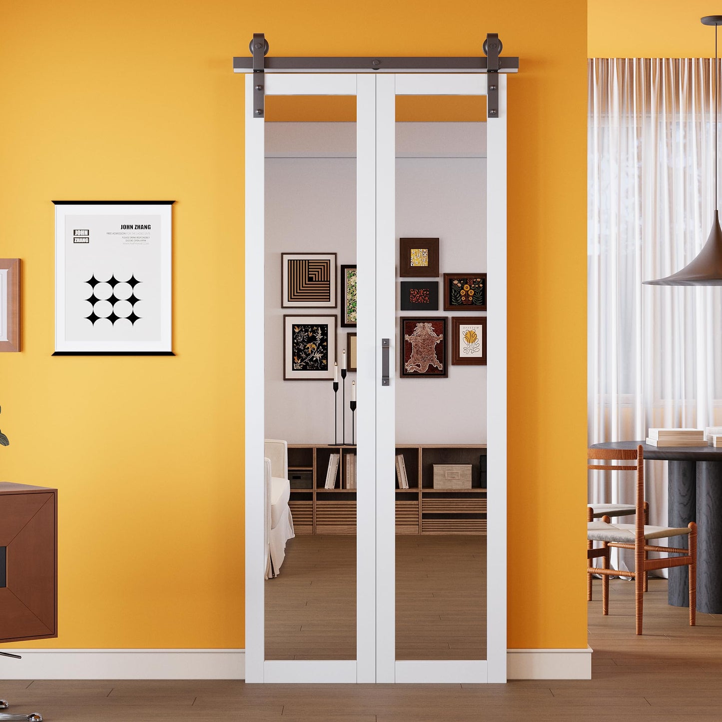 Pre-Assembled Solid Core Panels Bifold Barn Doors, Full-Length Mirrored Folding Barn Door Closet Doors, BiFold Barn Door with Hardware Kit for Interior Pantry Laundry Closet