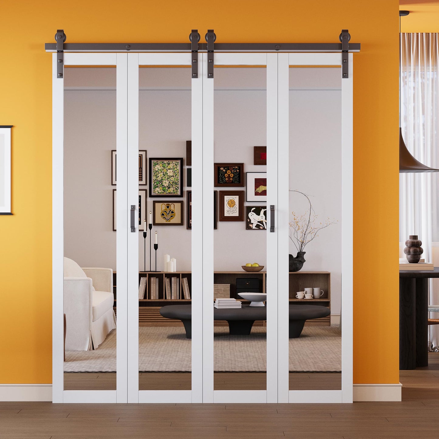 Pre-Assembled Solid Core Panels Bifold Barn Doors, Full-Length Mirrored Folding Barn Door Closet Doors, BiFold Barn Door with Hardware Kit for Interior Pantry Laundry Closet