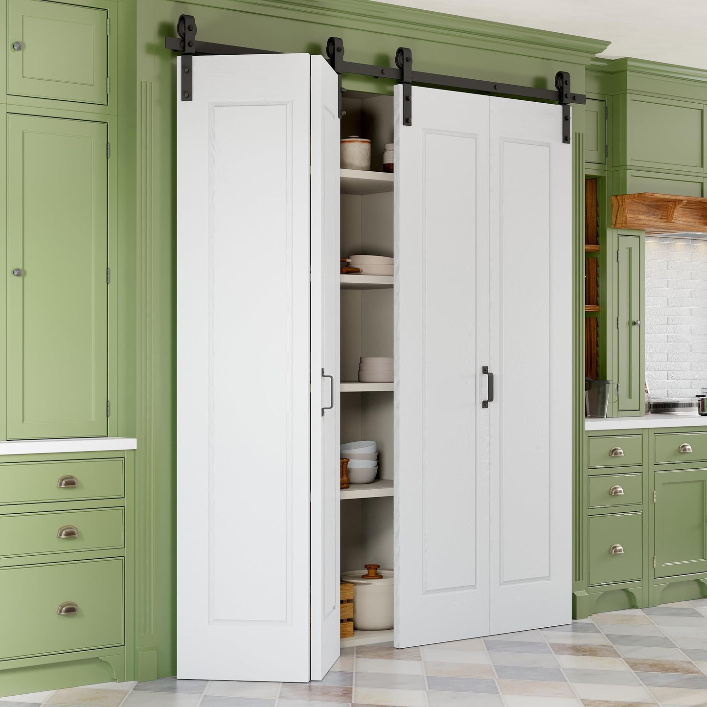 Paintable Bifold Barn Door, No Assembly Required, 1 Panel Bi-Fold Sliding Closet Doors with Hardware Kit Included,Track Kit for 2 Doors, Pre-Drilled Holes, White