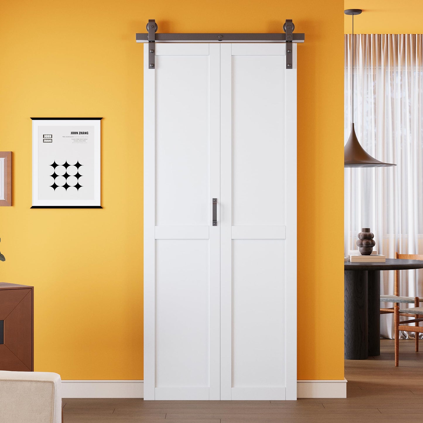 Pre-Assembled Solid Core Panels Bifold Barn Door and Track Kit Included, Paintable White Primed Finished Bi Fold Barn Door for Interior, H-Shape Bifold Sliding Closet Doors