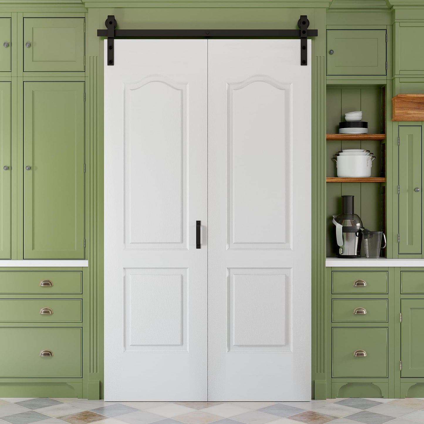 Paintable Bifold Barn Door, No Assembly Required, 2 Panels Bifold Sliding Closet Doors with Hardware Kit Included,Track Kit for 2 Doors, Pre-Drilled Holes, White