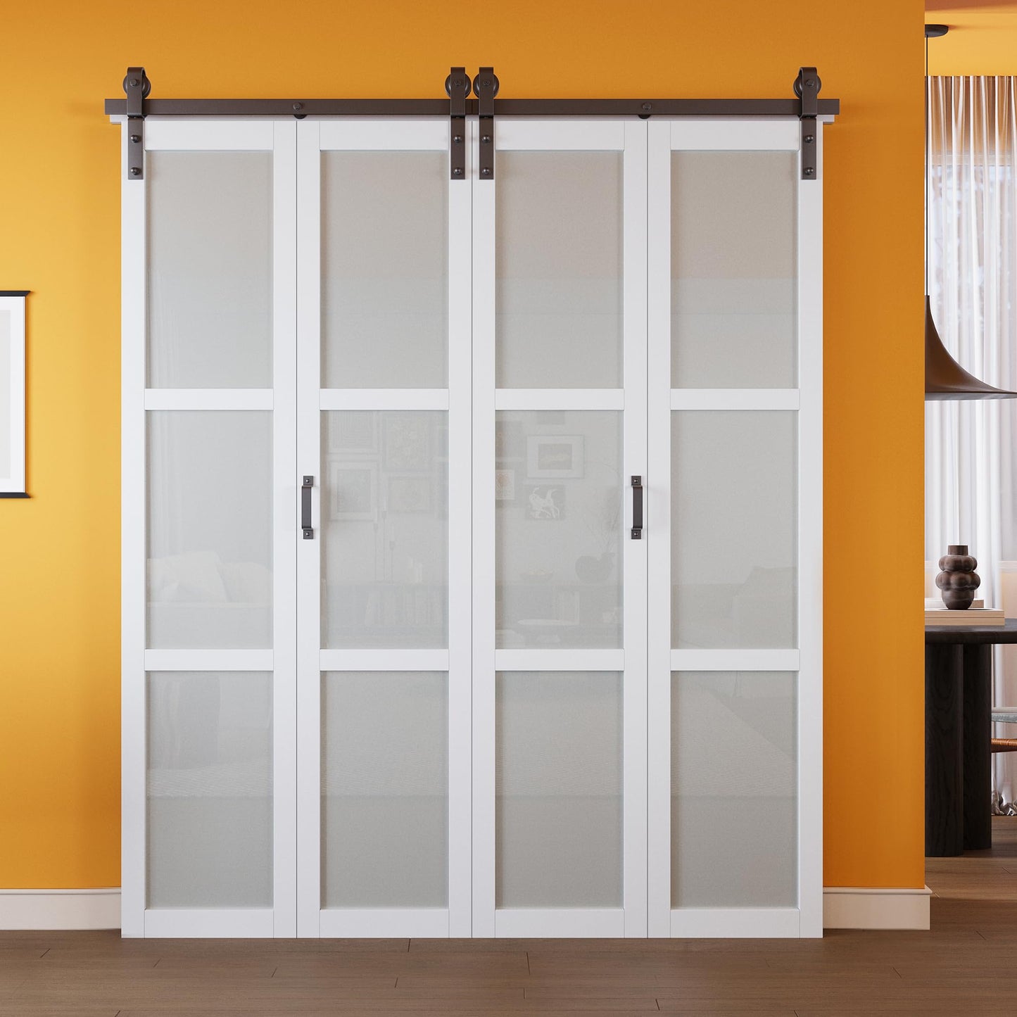 Paintable Bifold Barn Door, Fingerprint-Resistant Frosted Glass Bifold Barn Door with Good Privacy, Pre-Assembled Solid Core MDF Panels for Closet Pantry Laundry, Easily Install