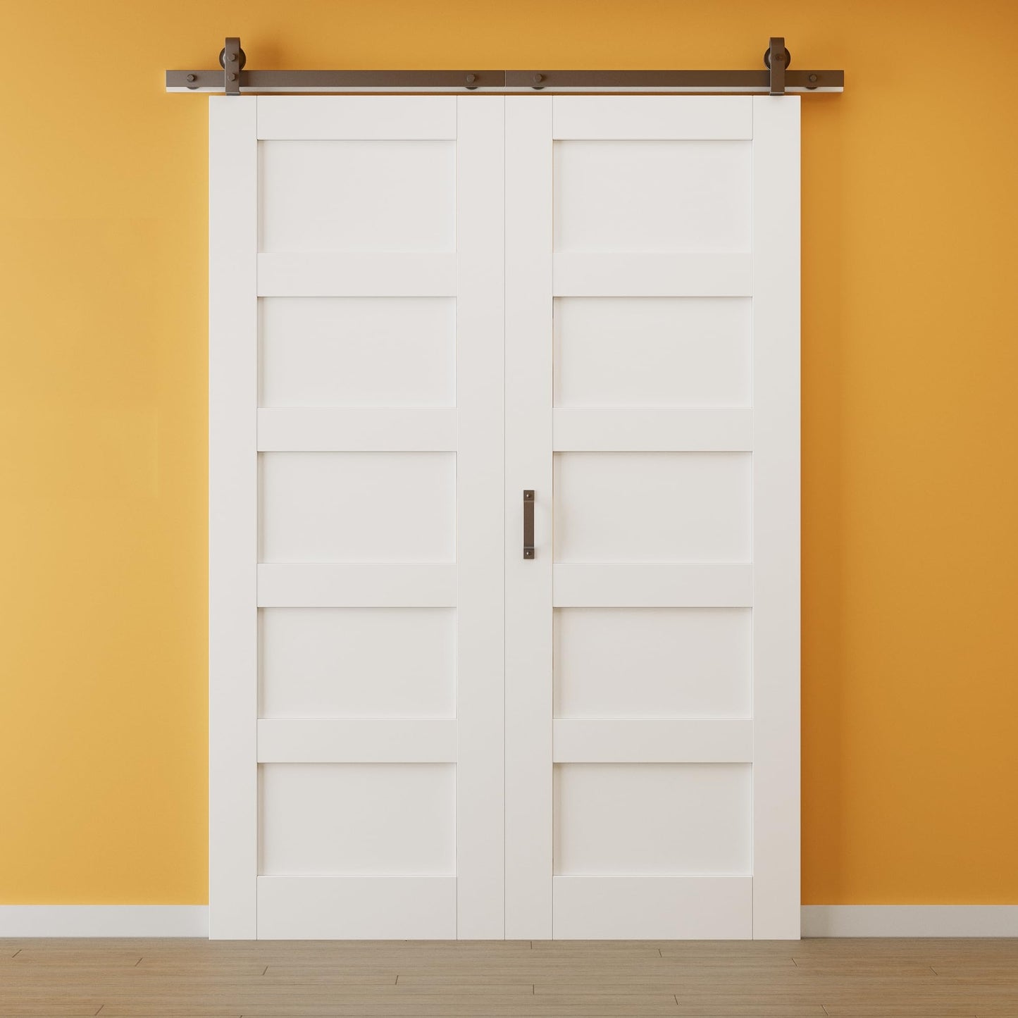 Paintable Bifold Barn Door, 5 Panels Barn Door Bifold Closet Doors with Hardware Kit Included, Water-Resistant Pre-Assembled MDF Panels, Smooth Sliding Easy Install
