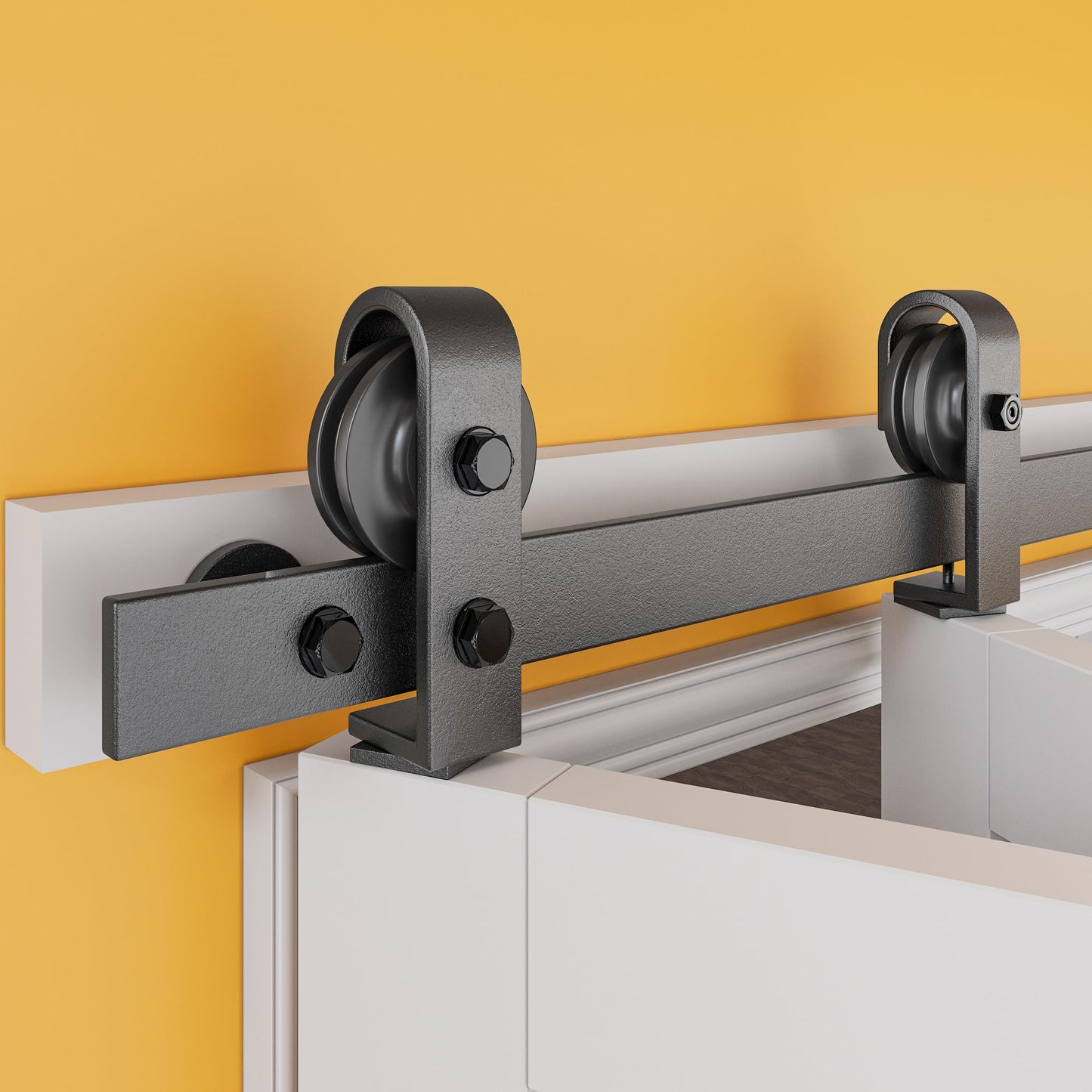 JUJUBON Bifold Barn Door Hardware Kit for Double Doors, Bi Folding Barn Door Track Kit, Top Mount Roller, Heavy Duty, Slide Smoothly Quietly(1 Handle As A Gift, NO Door)