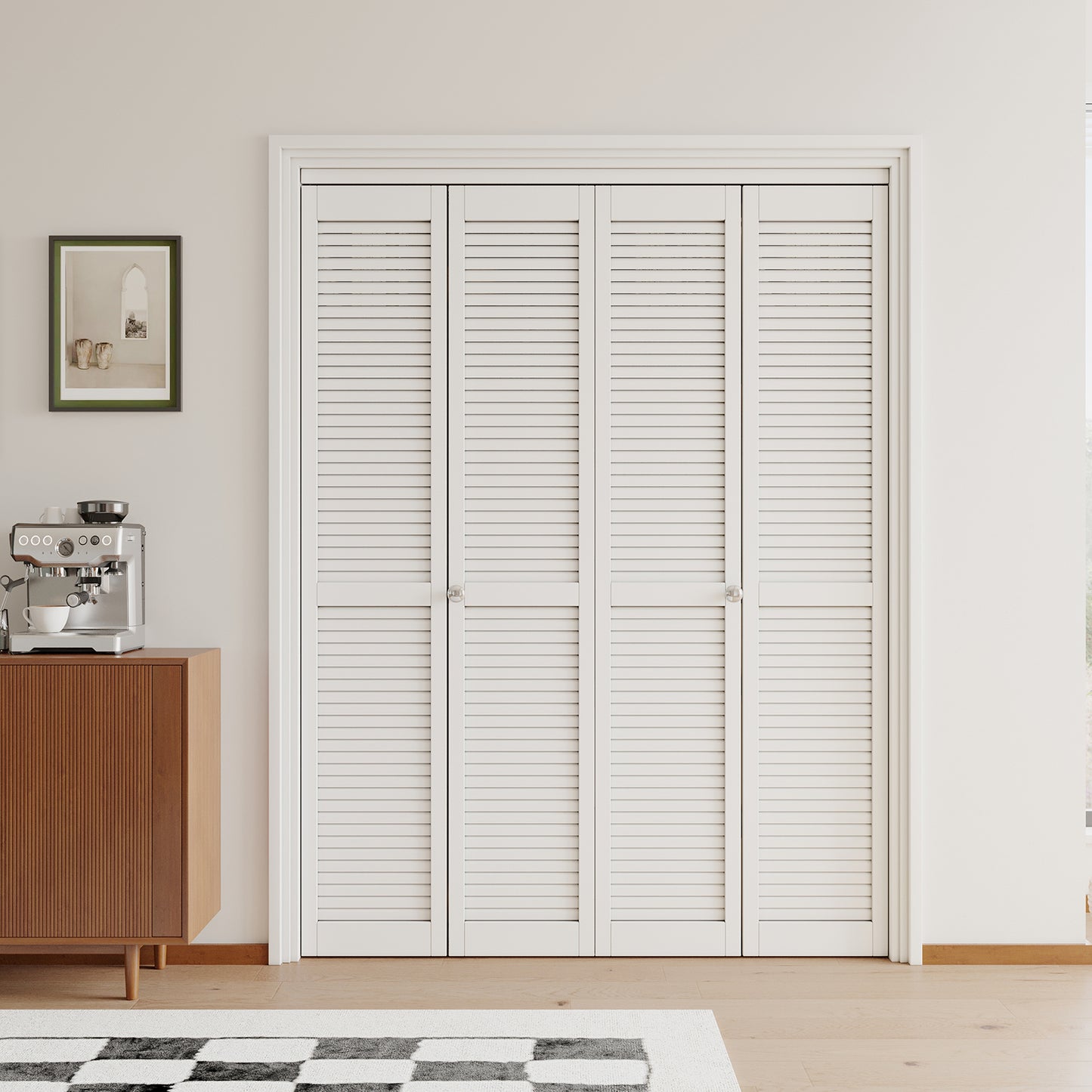 JUJUBON Louvre Bi-Fold Doors for Opening, Solid MDF Panel Closet Door Hardware Kit Included, Interior Folding Door Pre-Drilled Holes Easy Assembly