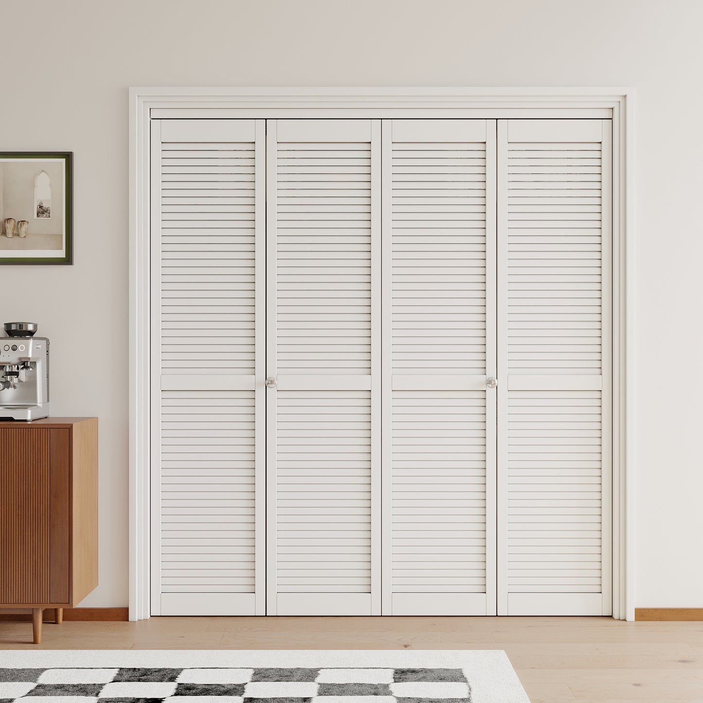 JUJUBON Louvre Bi-Fold Doors for Opening, Solid MDF Panel Closet Door Hardware Kit Included, Interior Folding Door Pre-Drilled Holes Easy Assembly