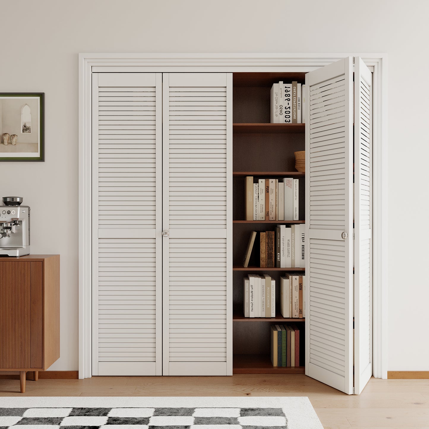 JUJUBON Louvre Bi-Fold Doors for Opening, Solid MDF Panel Closet Door Hardware Kit Included, Interior Folding Door Pre-Drilled Holes Easy Assembly