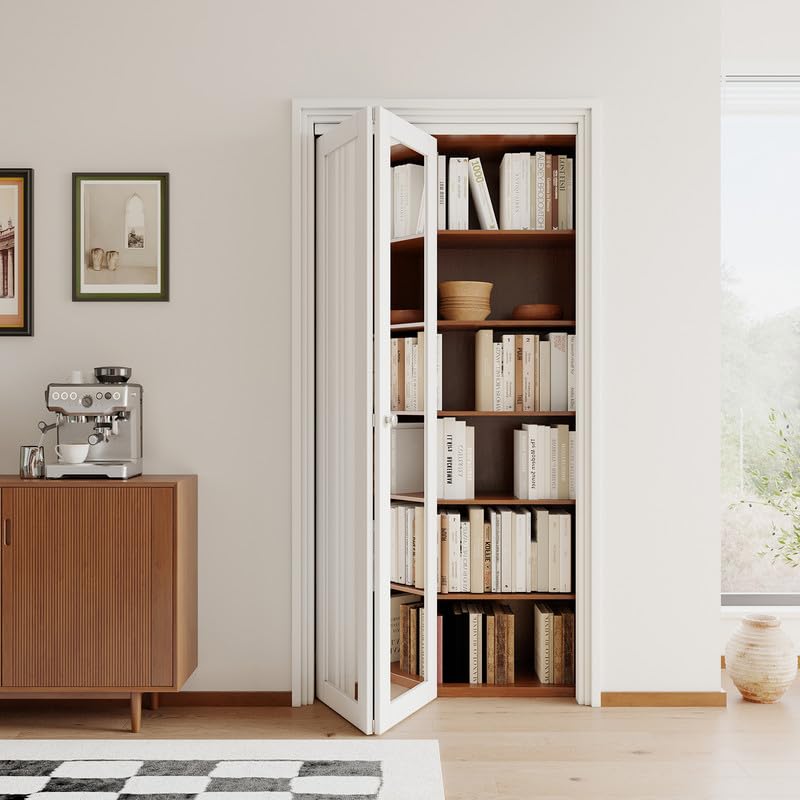 JUJUBON Bi-Fold Doors, One Side Mirrored Closet Door with Hardware Kit, Solid MDF Interior Folding Door Easy Install-White