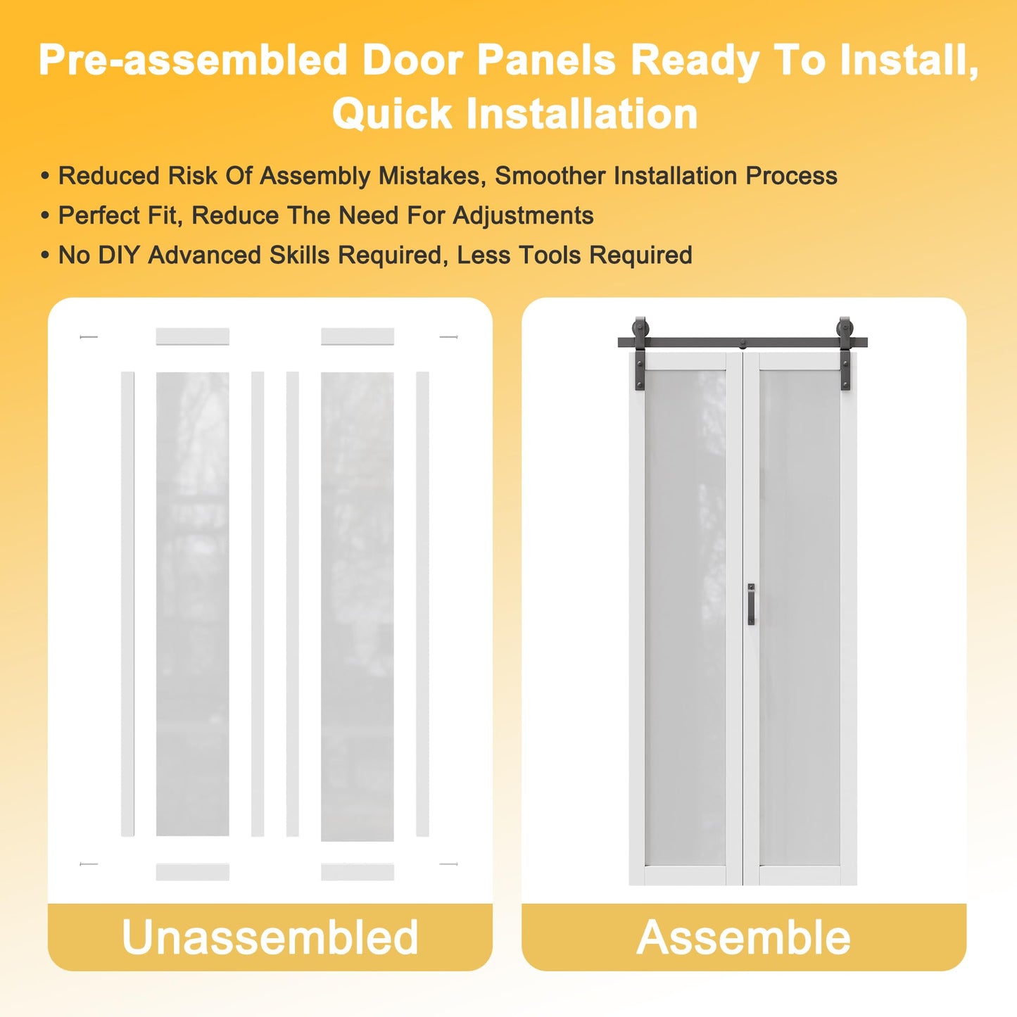 Paintable Bifold Barn Door - Fingerprint-Resistant 3-Lite Tempered Frosted Glass Folding Barn Door with Sliding Hardware Kit Included, Pre-assembled Solid Core MDF Panels, Primed White Finish