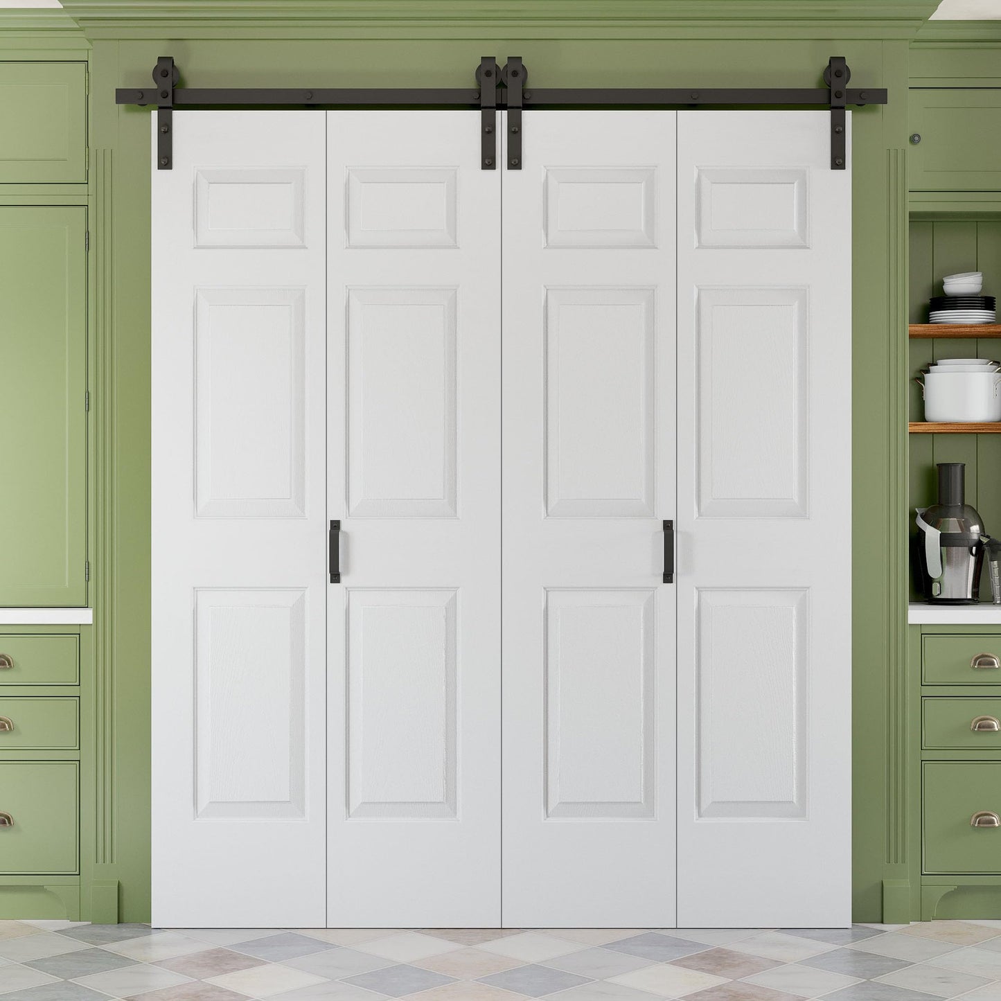 Paintable Bifold Barn Door No Assembly Required, 6 Panels Bi-Fold Doors with Hardware Kit Included, Track Kit for Sliding Closet Doors, Pre-Drilled Holes, White