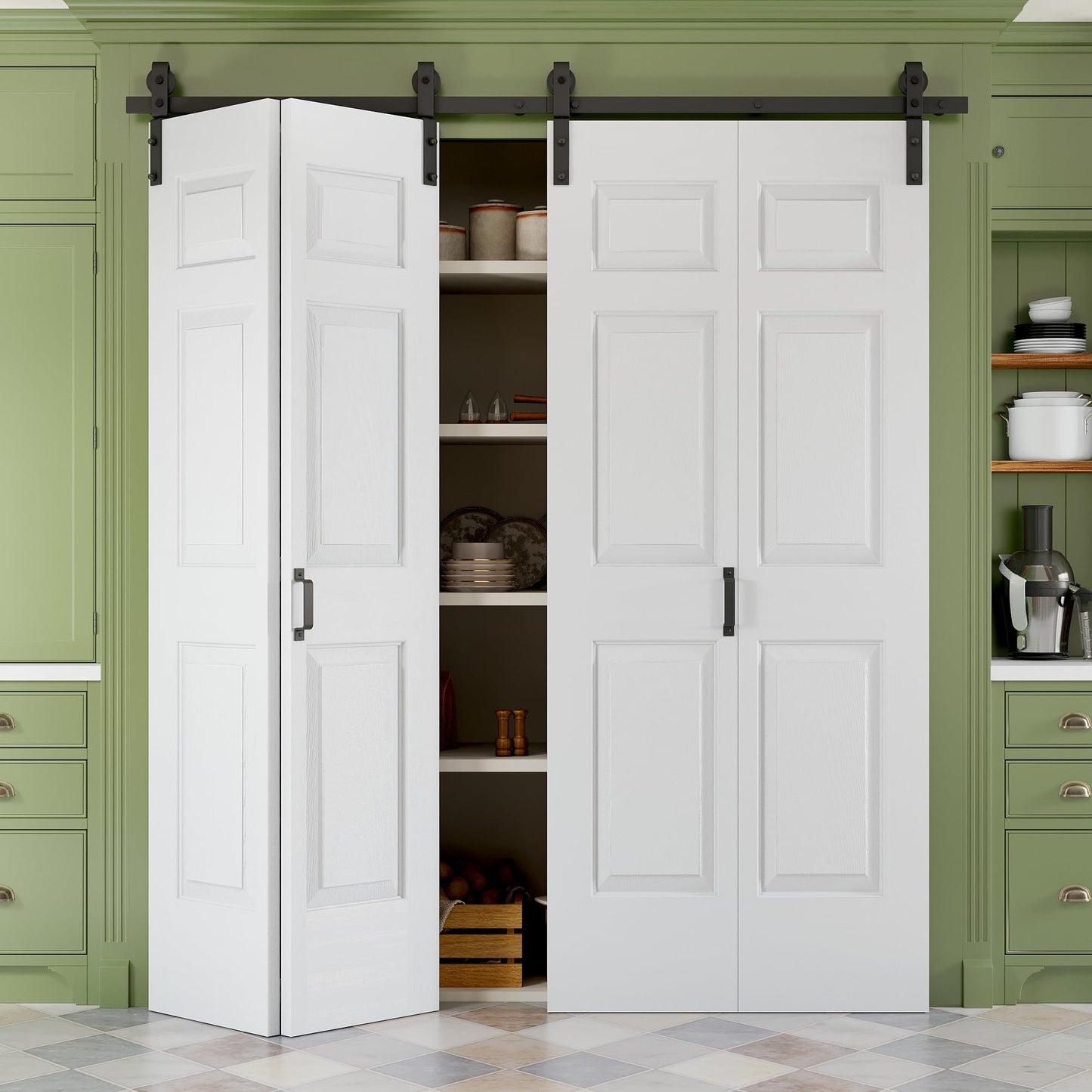 Paintable Bifold Barn Door No Assembly Required, 6 Panels Bi-Fold Doors with Hardware Kit Included, Track Kit for Sliding Closet Doors, Pre-Drilled Holes, White