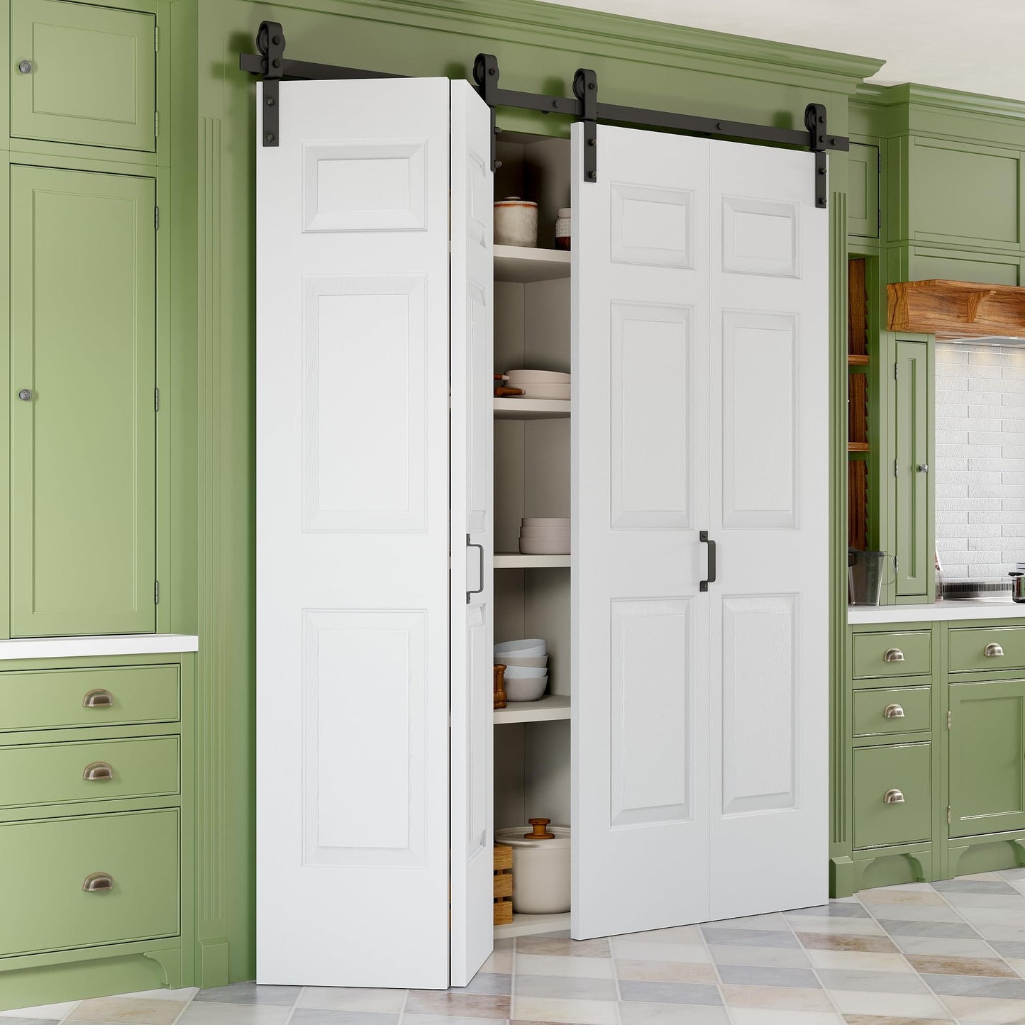 Paintable Bifold Barn Door No Assembly Required, 6 Panels Bi-Fold Doors with Hardware Kit Included, Track Kit for Sliding Closet Doors, Pre-Drilled Holes, White