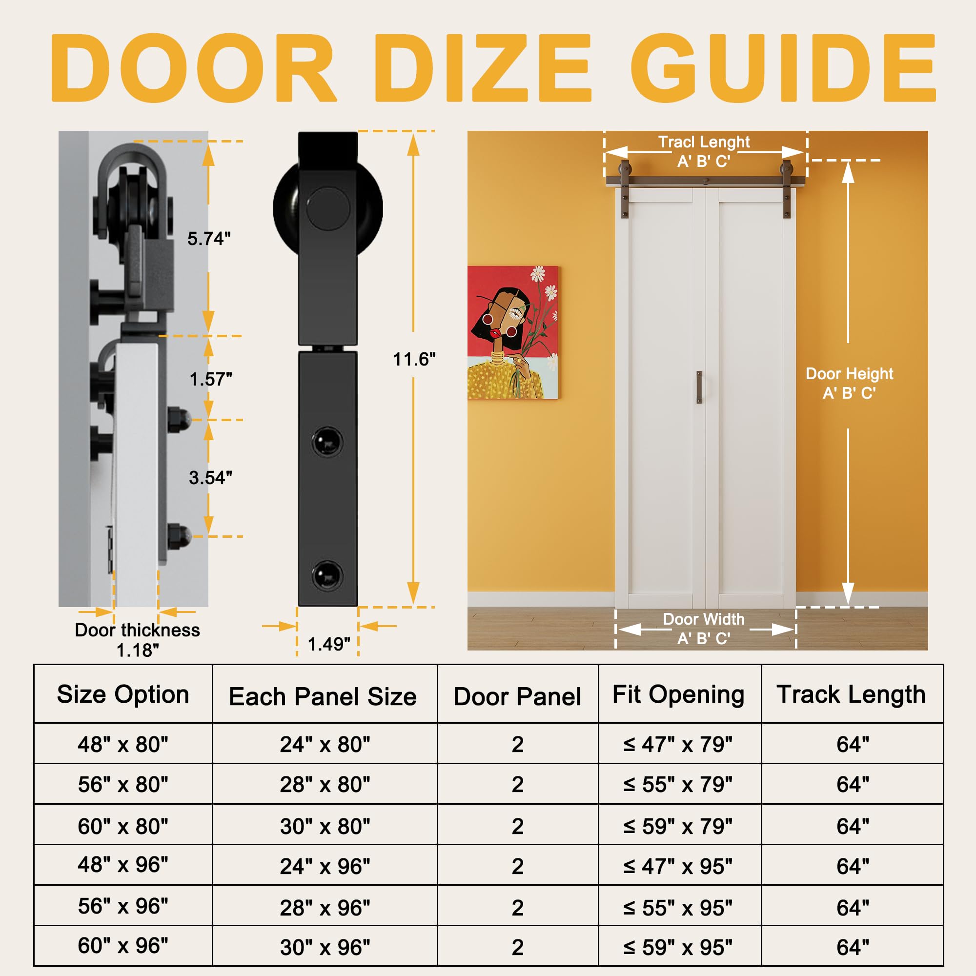 JUJUBON Pre-Assembled Bifold Barn Doors and Hardware Included, Half Frosted Glass Bi Fold Barn Door with Good Privacy, Interior Bifold Sliding Barn Door, Solid Core Easy Install, White