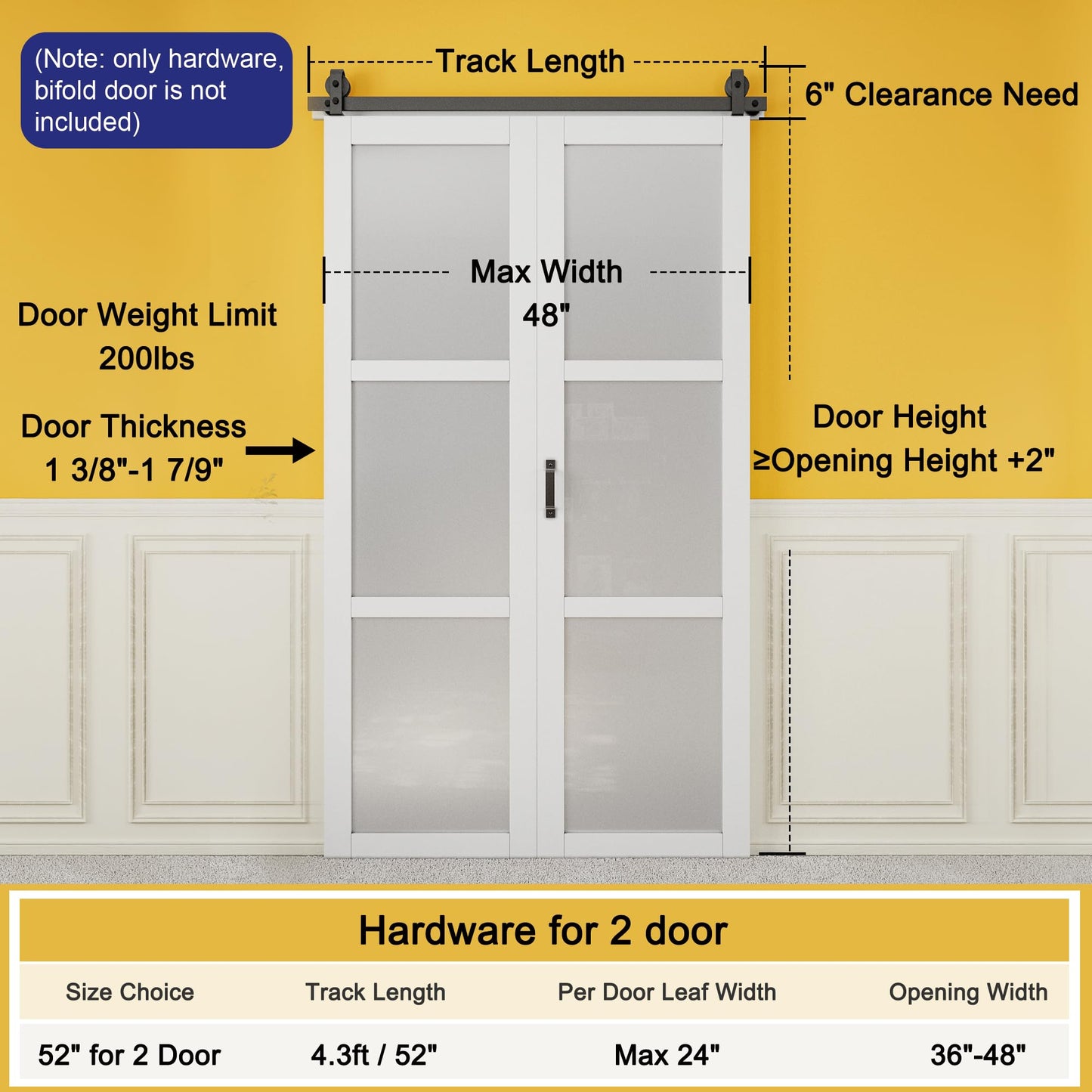 JUJUBON Bifold Barn Door Hardware Kit for Double Doors, Bi Folding Barn Door Track Kit, Top Mount Roller, Heavy Duty, Slide Smoothly Quietly(1 Handle As A Gift, NO Door)