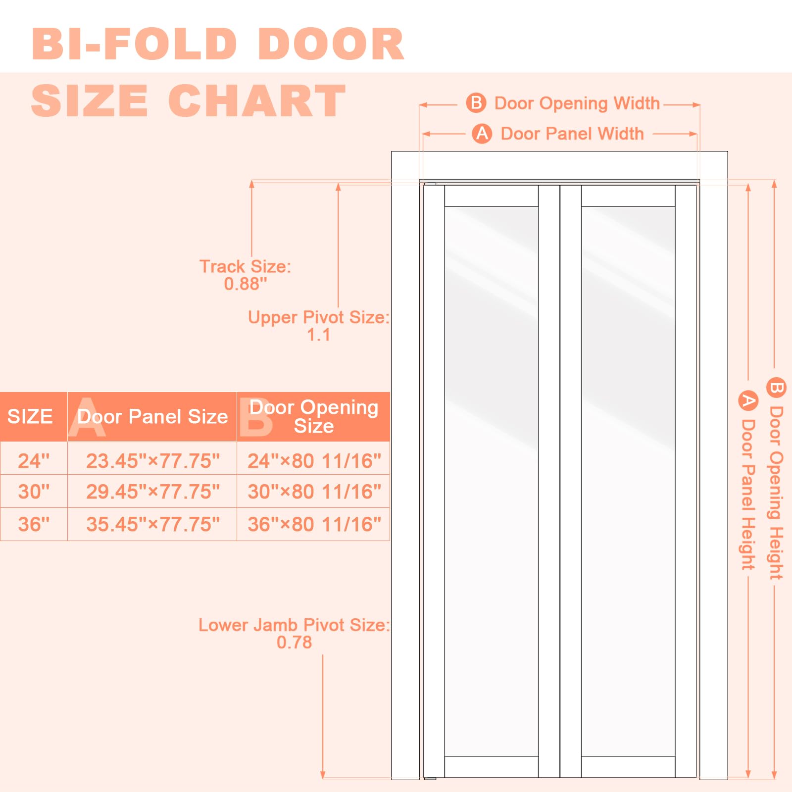 JUJUBON Bi-Fold Doors, 3-Lite Tempered Frosted Glass Closet Door Hardware Kit Included, Interior Folding Door Pre-Drilled Easy Assembly, Ancient Wood Color