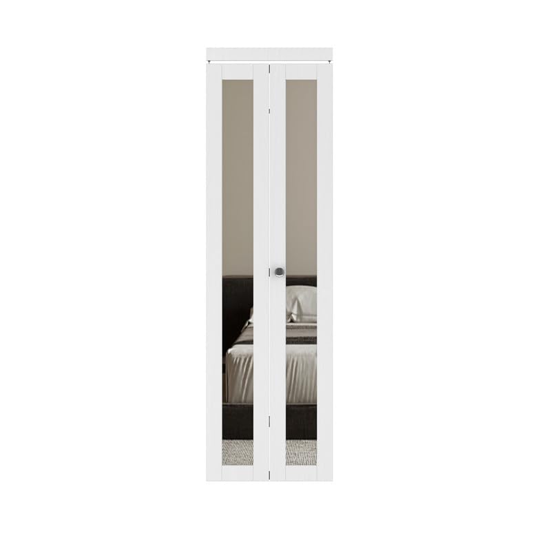 JUJUBON Bi-Fold Doors, One Side Mirrored Closet Door with Hardware Kit, Solid MDF Interior Folding Door Easy Install-White