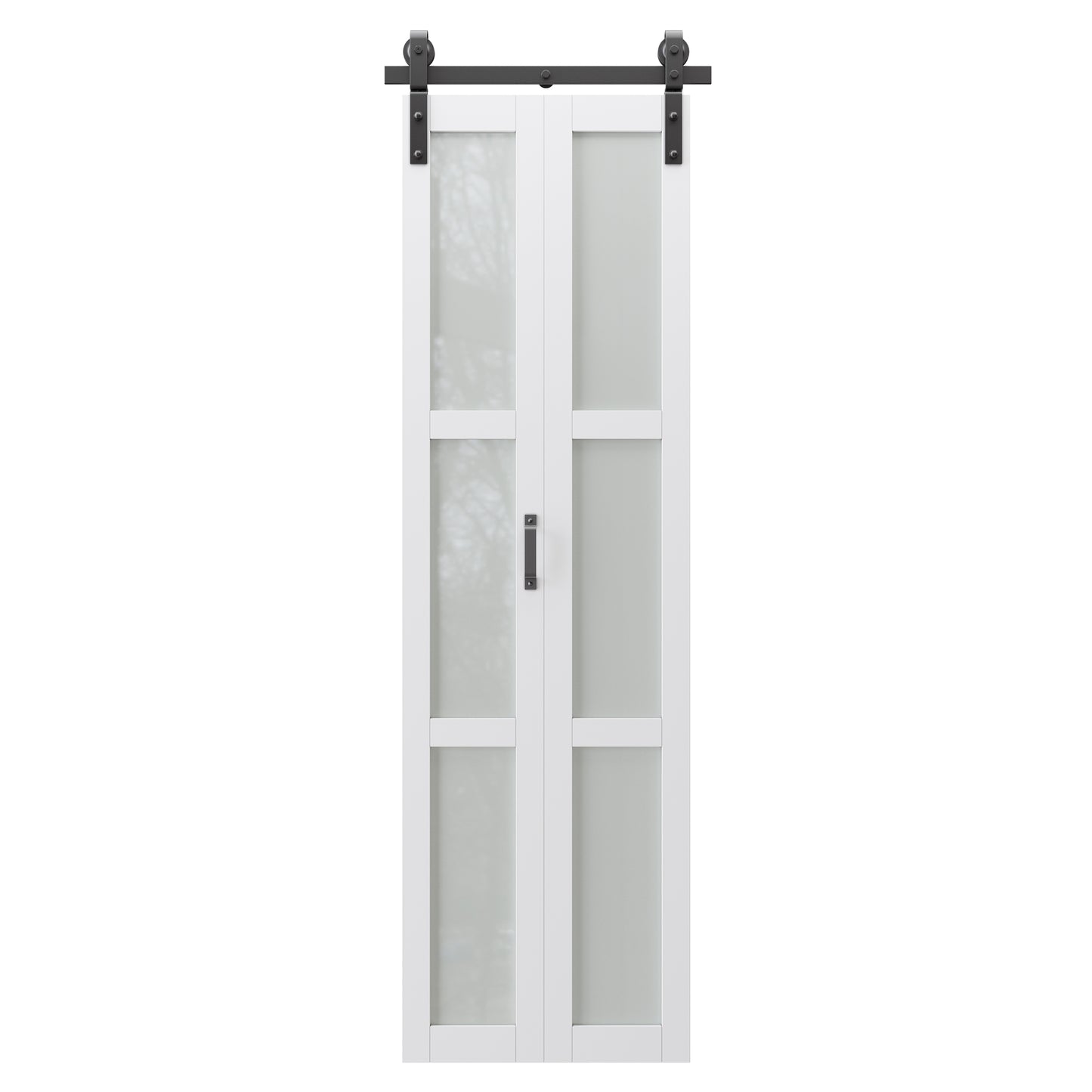 Paintable Bifold Barn Door, Fingerprint-Resistant Frosted Glass Bifold Barn Door with Good Privacy, Pre-Assembled Solid Core MDF Panels for Closet Pantry Laundry, Easily Install