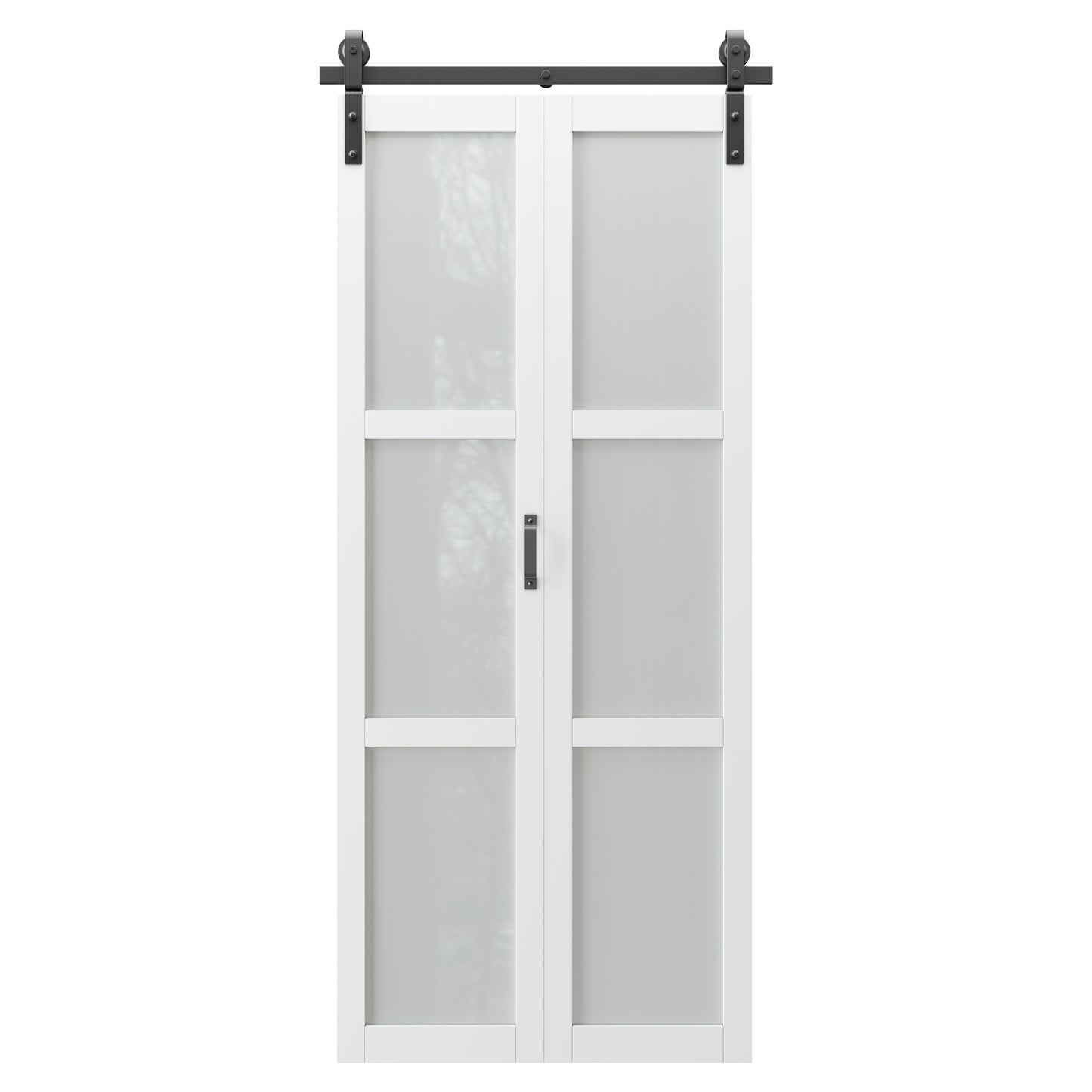 Paintable Bifold Barn Door, Fingerprint-Resistant Frosted Glass Bifold Barn Door with Good Privacy, Pre-Assembled Solid Core MDF Panels for Closet Pantry Laundry, Easily Install