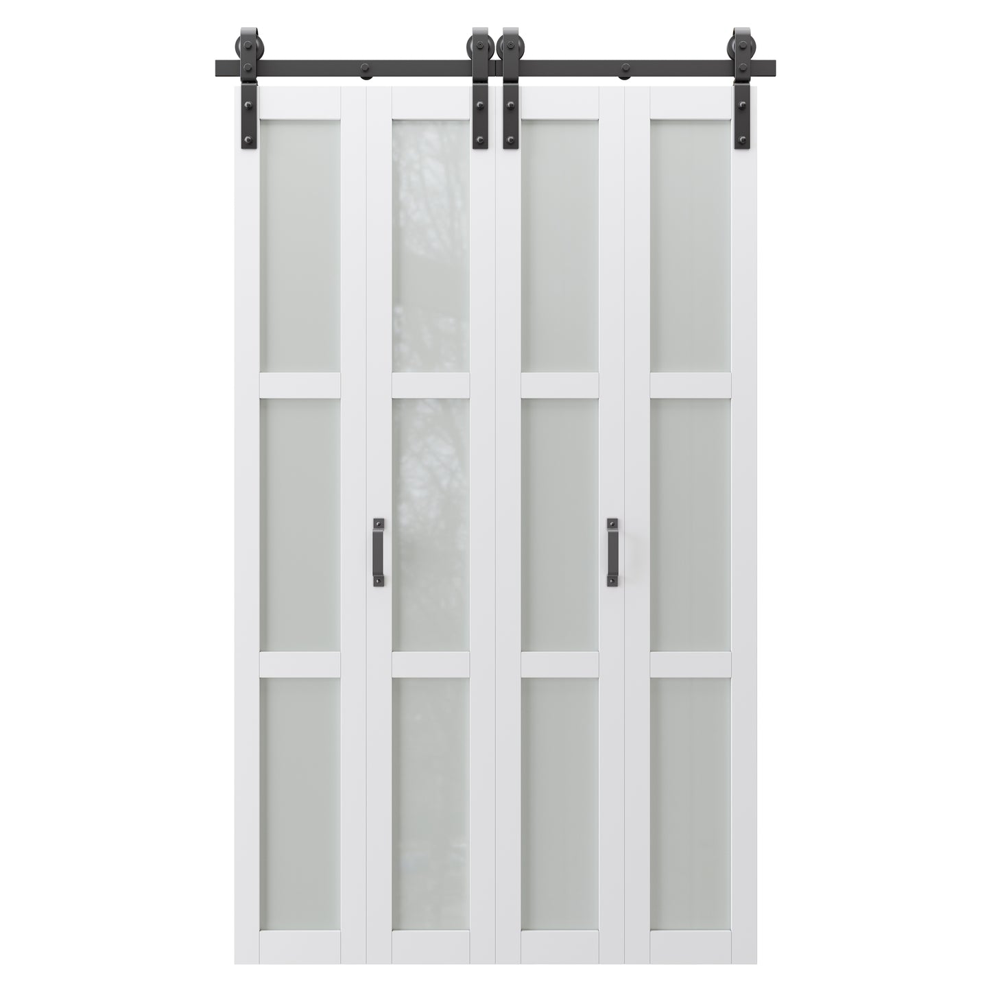 Paintable Bifold Barn Door, Fingerprint-Resistant Frosted Glass Bifold Barn Door with Good Privacy, Pre-Assembled Solid Core MDF Panels for Closet Pantry Laundry, Easily Install