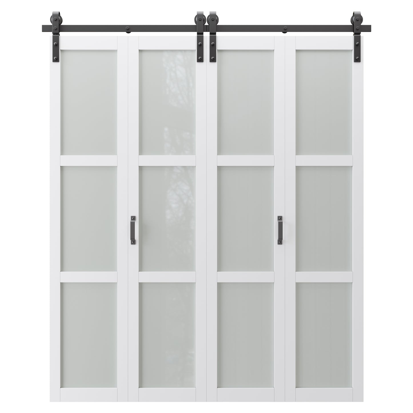 Paintable Bifold Barn Door, Fingerprint-Resistant Frosted Glass Bifold Barn Door with Good Privacy, Pre-Assembled Solid Core MDF Panels for Closet Pantry Laundry, Easily Install