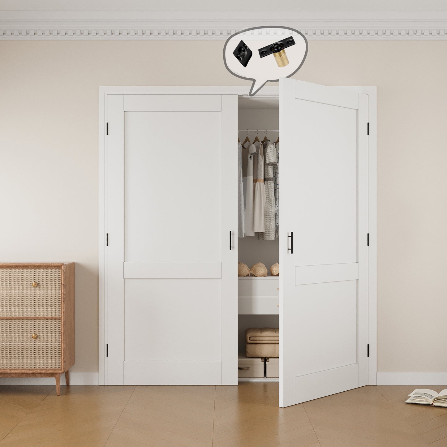 Jujubon 2-Lite Panel White Solid Core Finished Glass French Door Panels with Black Ball Catch, with Ready-to-Assemble Jamb