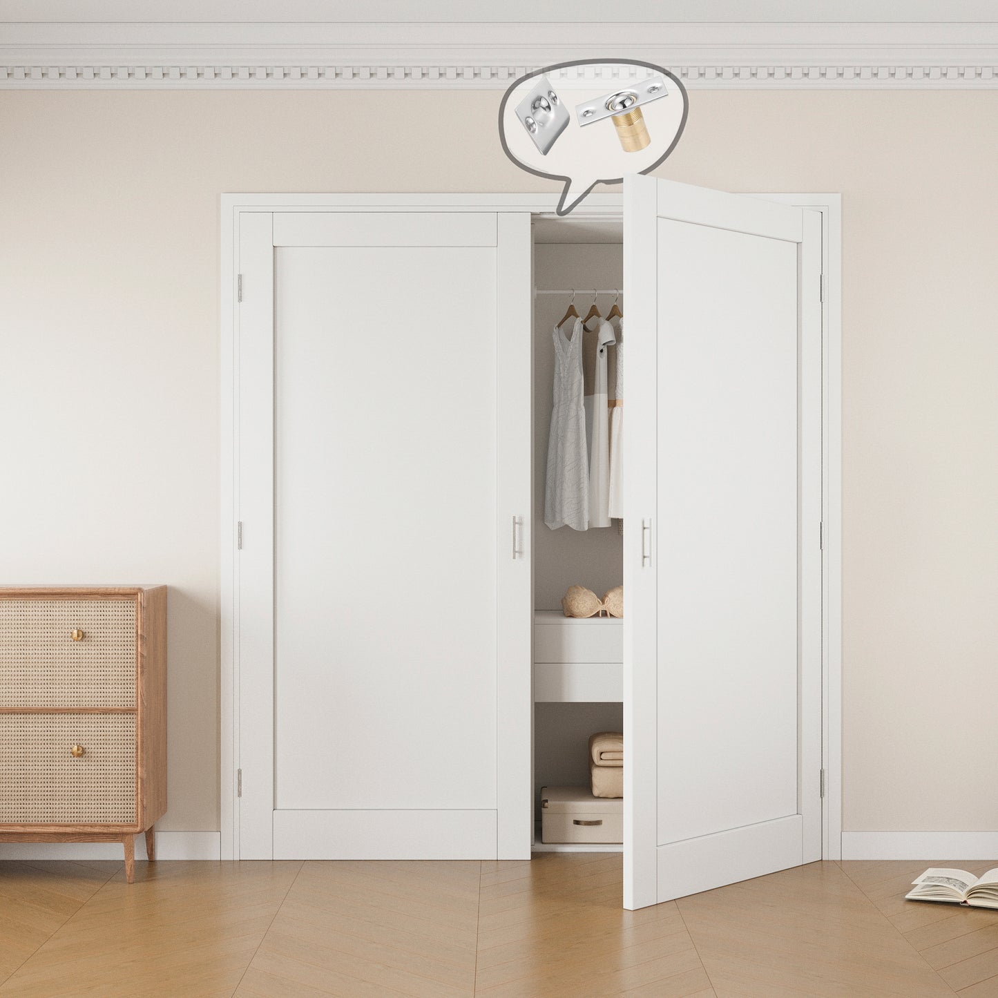 Jujubon 1-Lite Panel White Solid Core Finished Glass French Door Panels with Silver Ball Catch, with Ready-to-Assemble Jamb