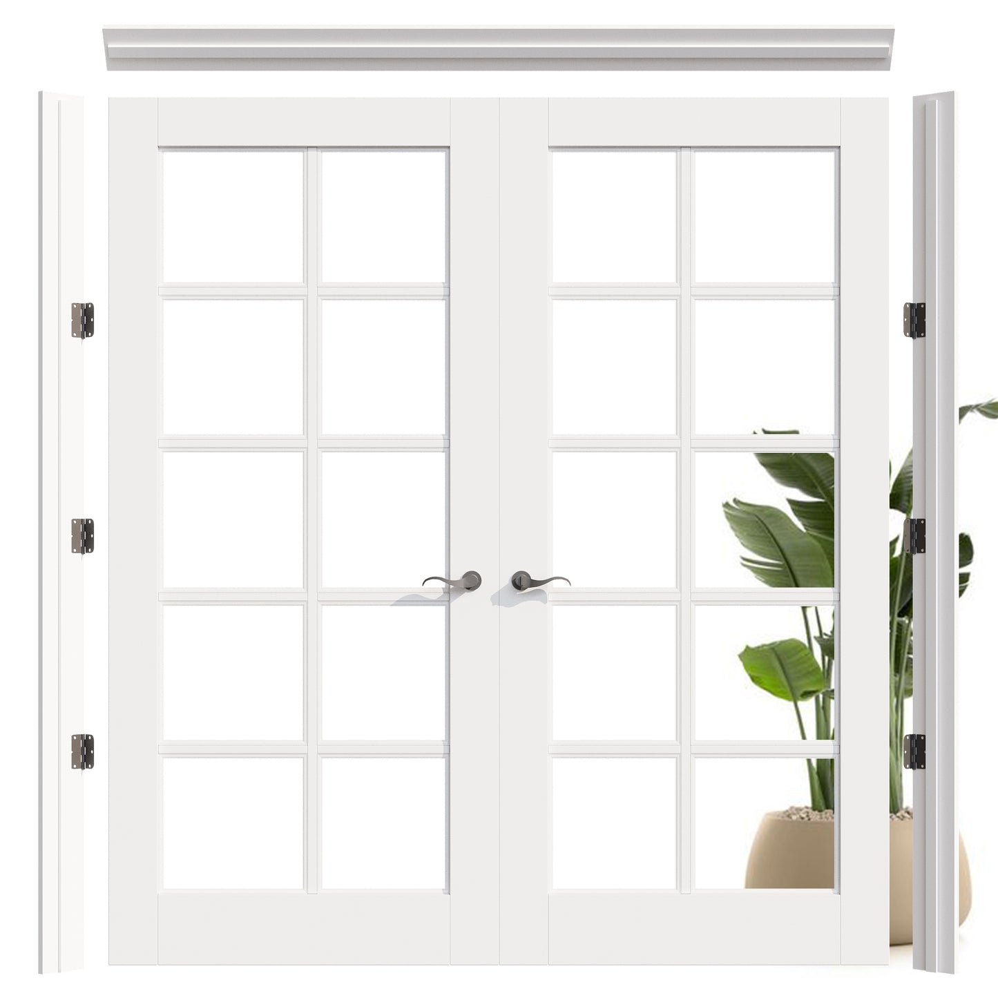 JUJUBON Prehung French Door, 10-Lite Tempered Clear Glass Door Slabs with Jamb, Black Hinges, 4 Levers & Latch, Solid Core Interior Doors, Pre-Finished & Paintable,Double Doors Interior