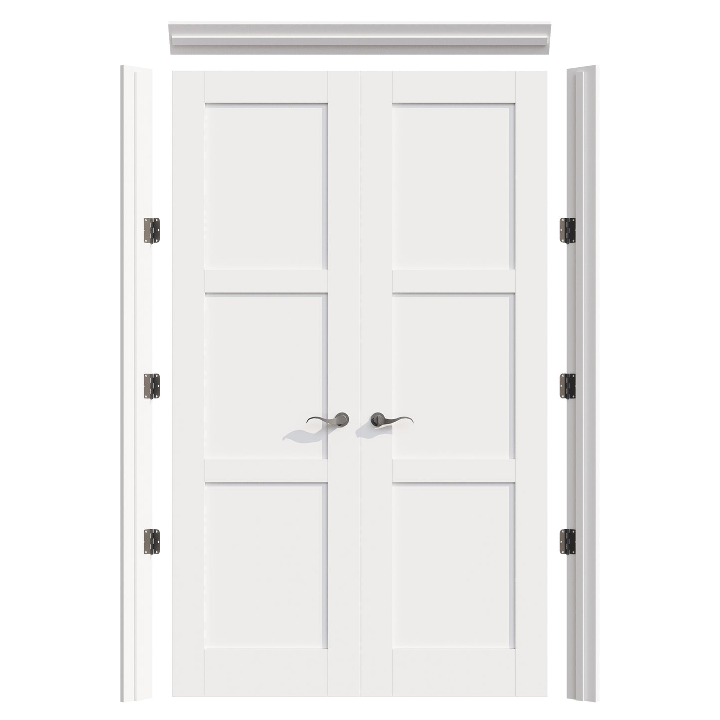 JUJUBON Prehung French Door, 3 Panel Solid Core Door Slabs with Jamb, Black Hinges, 4 Levers & Latch, Solid Core Interior Doors, Pre-Finished & Paintable, MDF Double Doors Interior