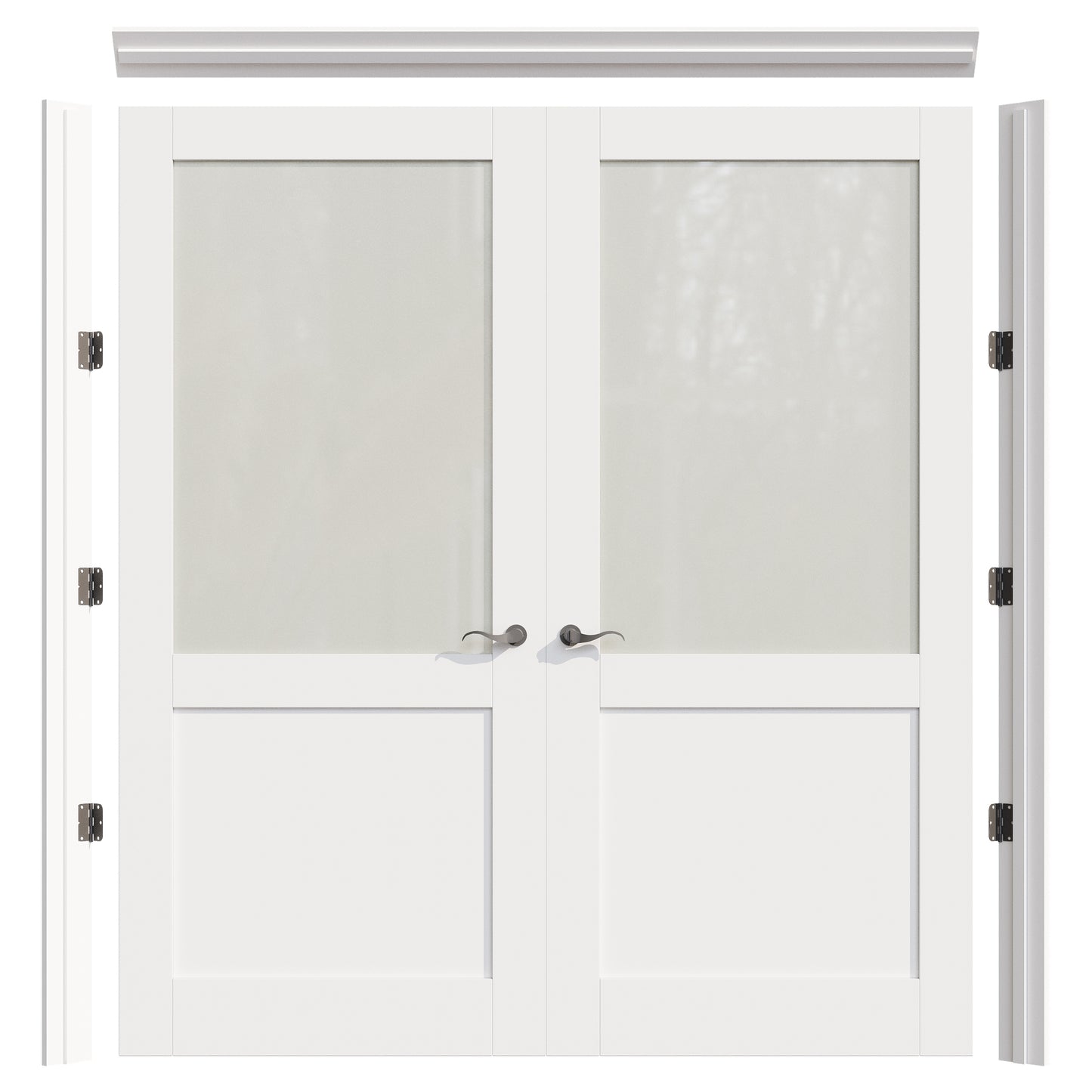 JUJUBON Prehung French Door, Half Tempered Frosted Glass Door Slabs with Jamb, Black Hinges, 4 Levers & Latch, Solid Core Interior Doors, Pre-Finished & Paintable, MDF Double Doors Interior