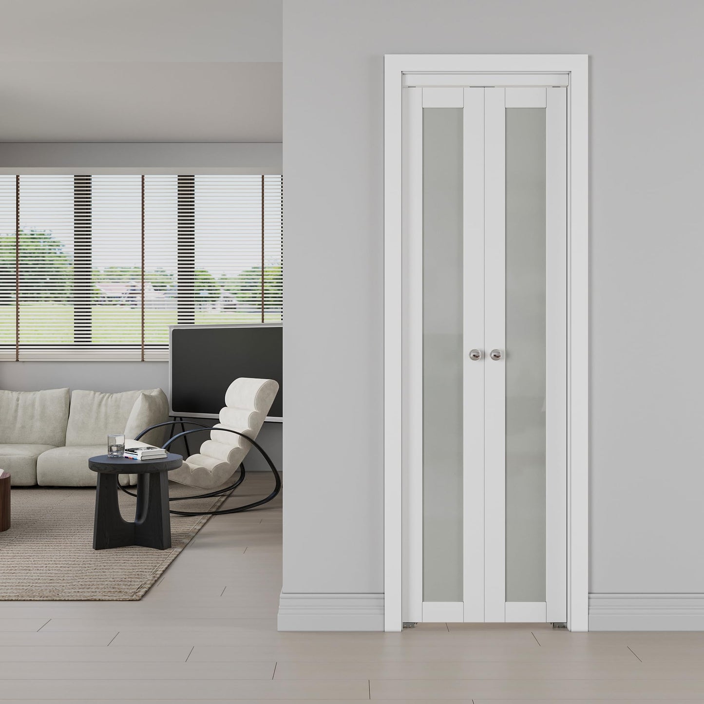 JUJUBON Pivot French Doors, Frosted Glass Panel with Hardware Kit, Solid Core MDF Wood & PVC Covered Finished, White Closet Door